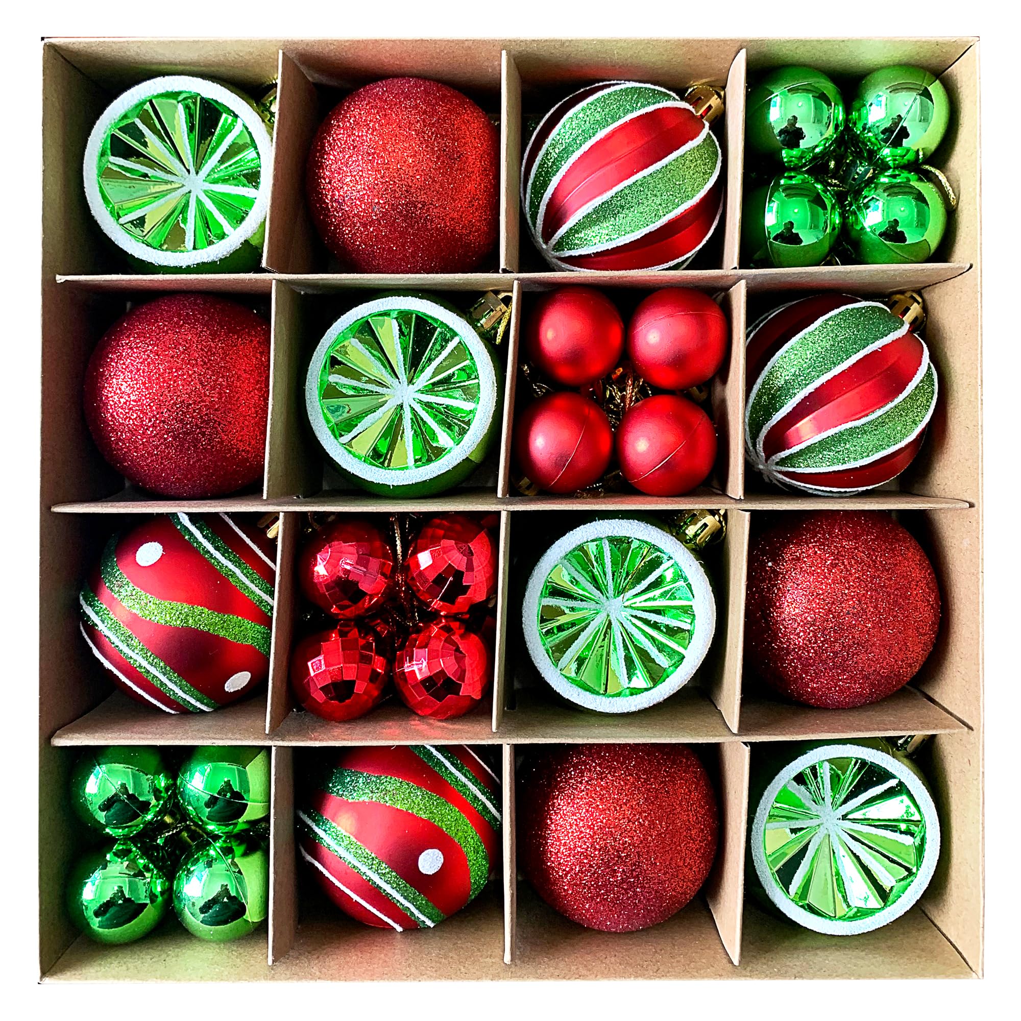 Christmas Ball Set Decorative Balls, Plastic Christmas Ball Set for Decorating Christmas Tree/Wedding/Home Party/Festival (Green+Red)