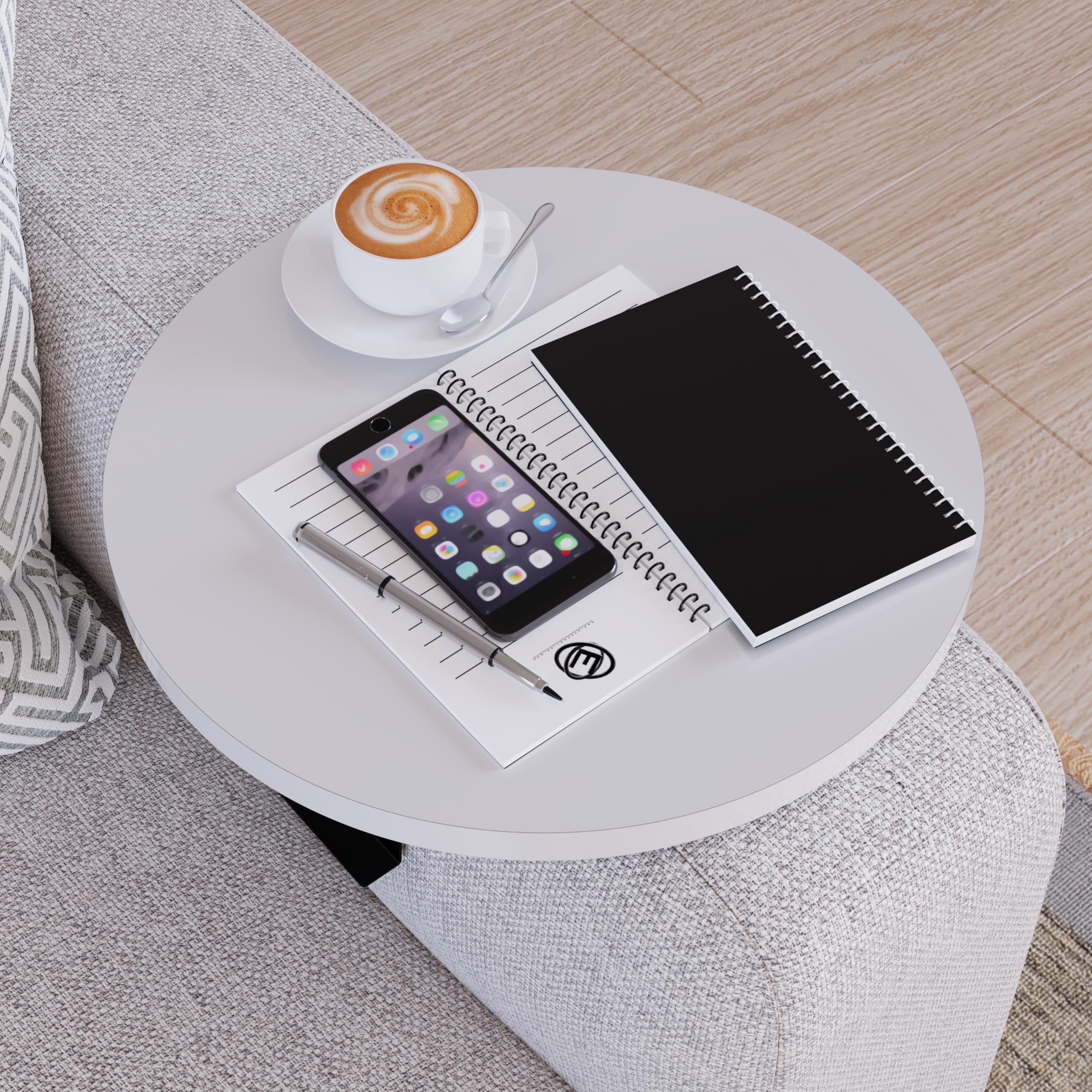 [en.casa] Tavolino Bracciolo per Poltrona Divano Piano Rotondo Ø34 cm Supporti Regolabili in Larghezza Vassoio da Appoggio Tavolino Laterale Divano - Bianco