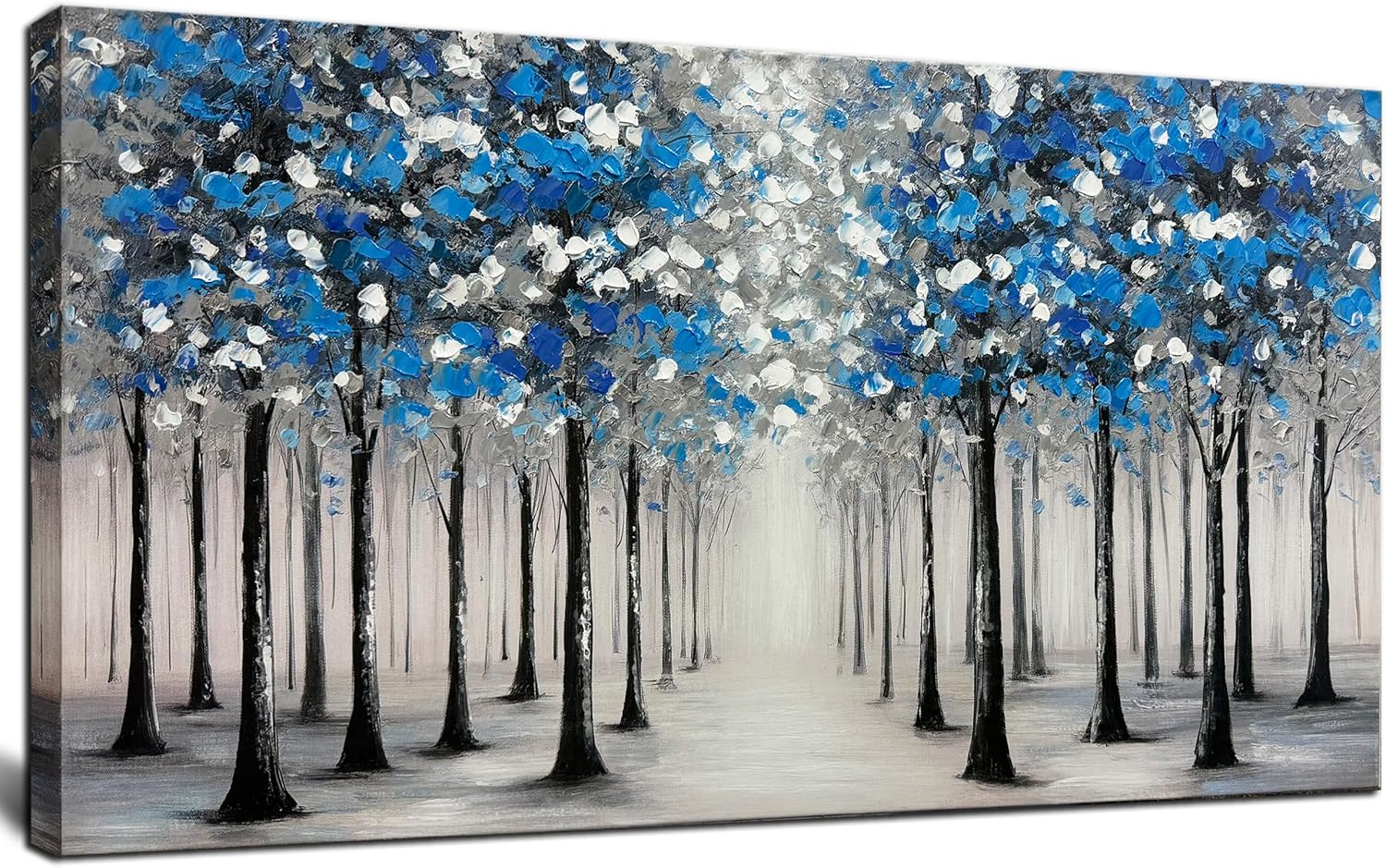 Trogonup Large Forest Wall Art for Living Room Blue and White Trees Landscape Painting Modern Textured Oil Painting for Bedroom Office Home Decor 20x40 Inch