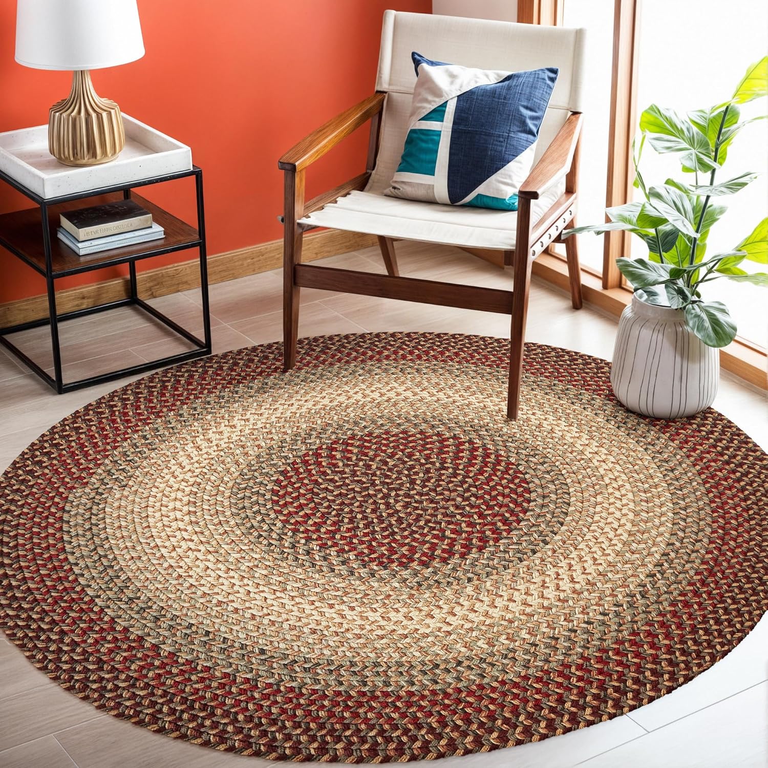 EastEnd EL73 Spanish Red 4' x 4' Round - Braided Area Rug, Home Decor, Floor Mat or Bedroom Rug - Easy Care, Ideal for High Traffic Areas in Hallway and Living Room - Made in USA