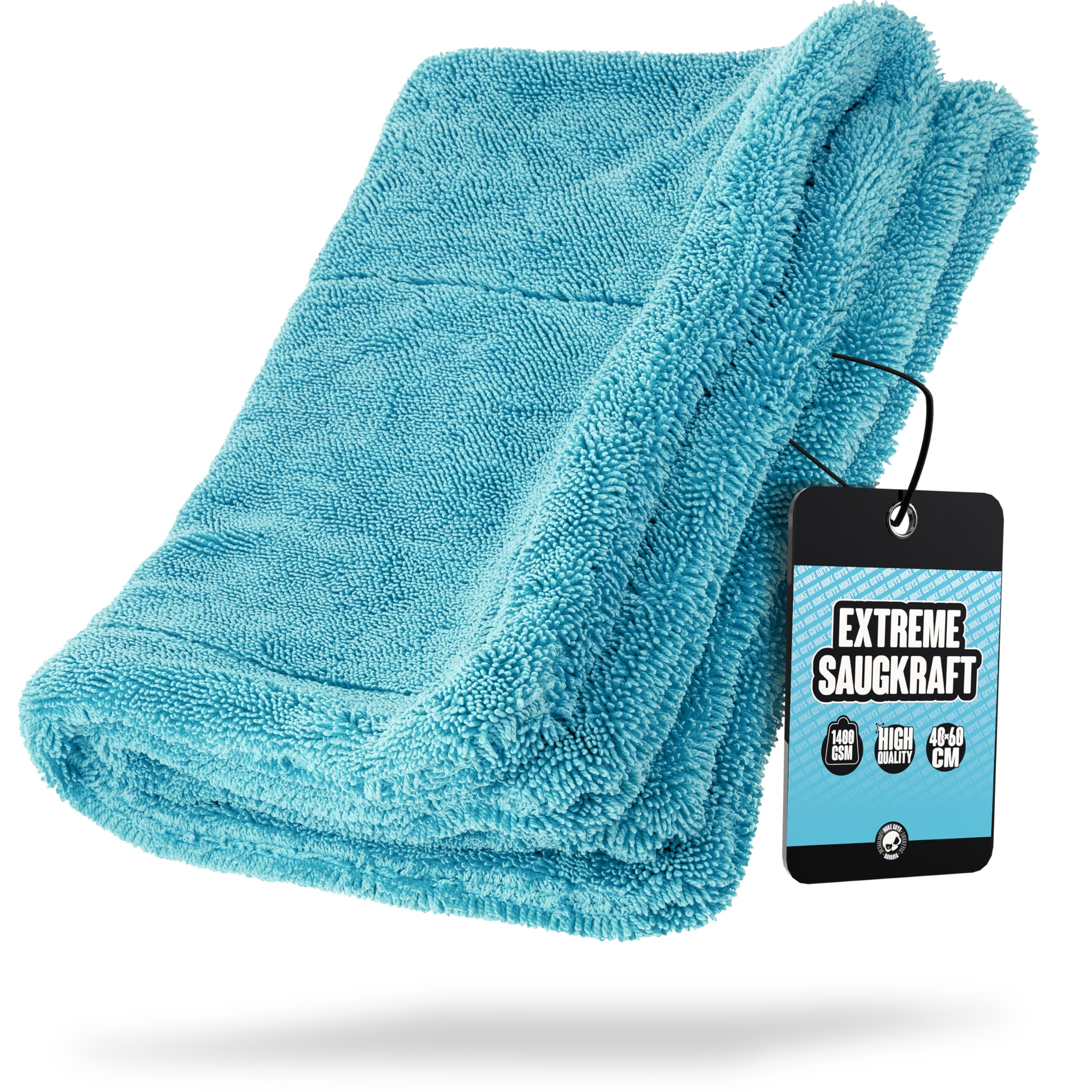 Nuke Guys Gamma Dryer L | Ultra saugstarkes Trockentuch 1400 GSM blau 40x60cm | Fusselfrei, abgerundete sanfte Fasern, kratzerfrei, groß | Premium Mikrofasertuch für Auto Motorrad Fahrrad