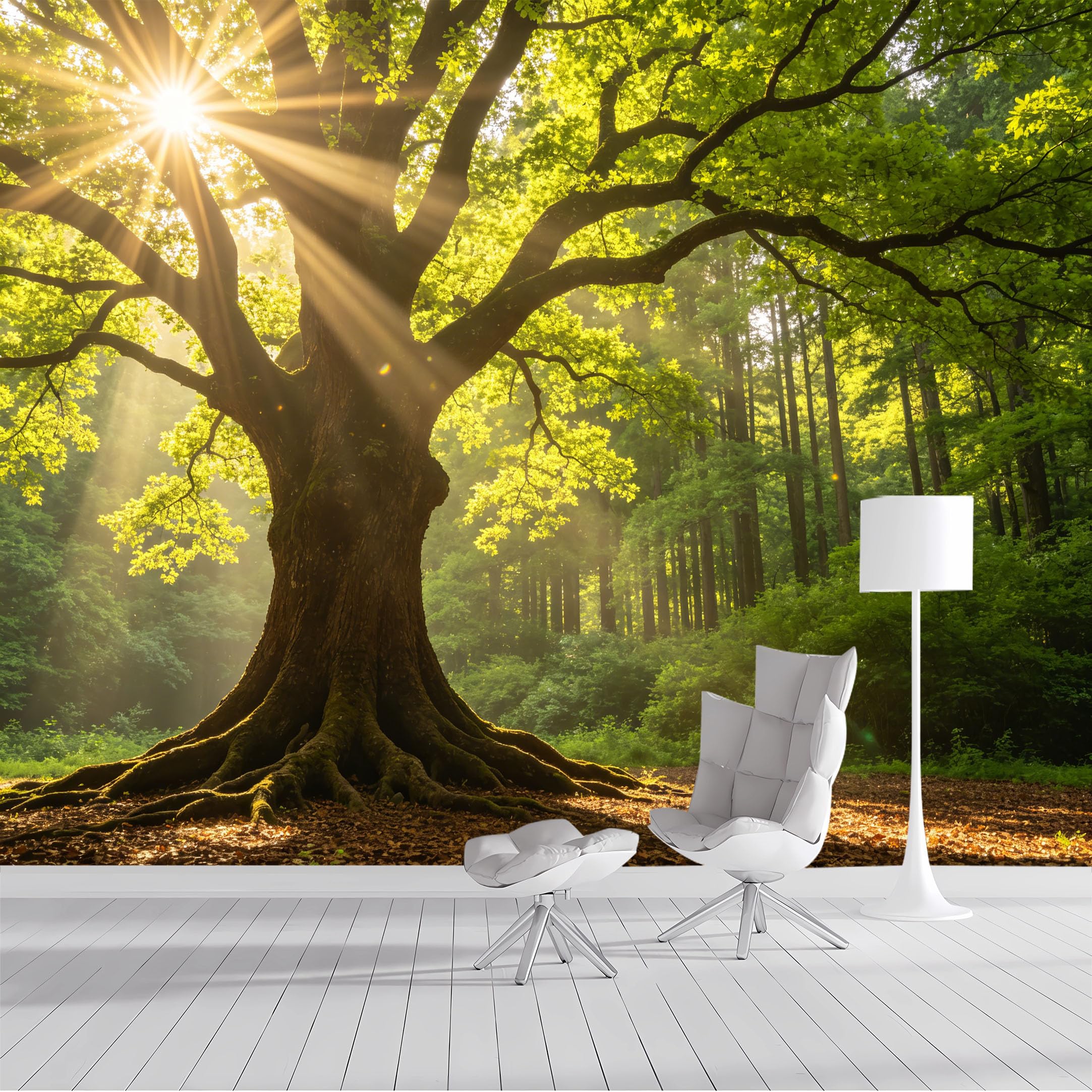 Custom Size Wall Mural Majestic Oak Tree Forest Sunlight Landscape Nature Photography SelfAdhesive Wall Fabric Removable Peel and Stick Wallpaper Wall Decor for Living Room Bedroom Bathroom