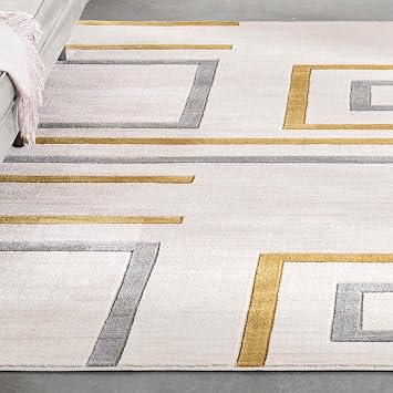Well Woven Good Vibes Fiona Gold Modern Geometric Lines 311" x 53" 3D Texture Area Rug