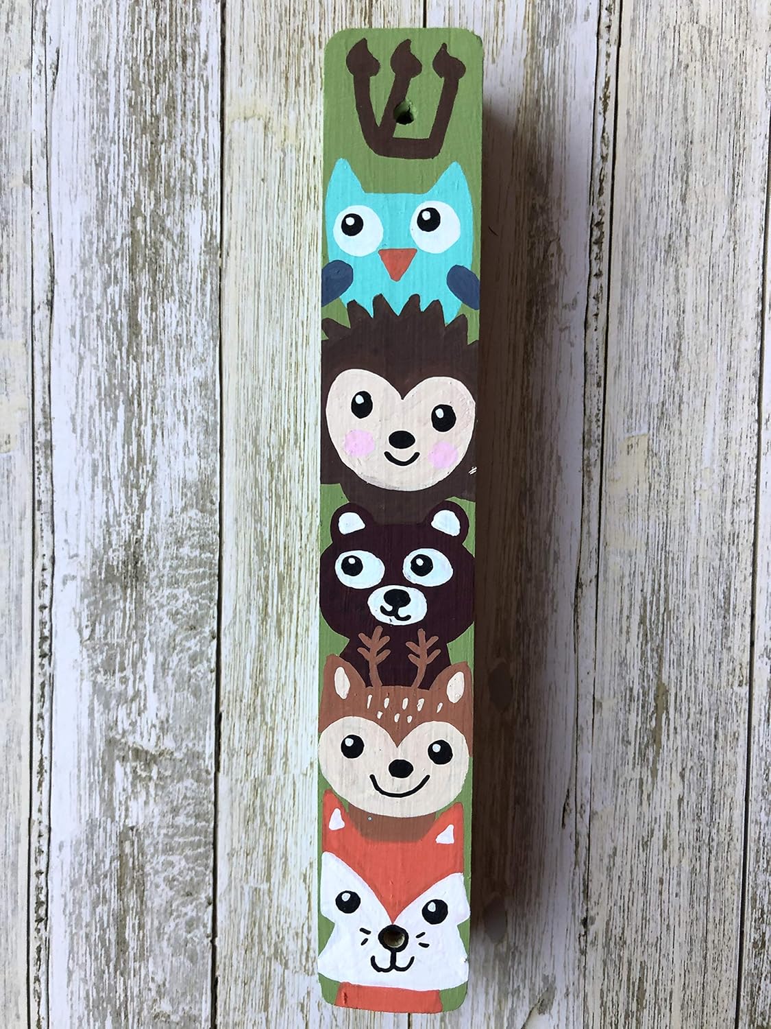 Mezuzah, Woodland Animals, Jewish Children's Scroll Case (Green)