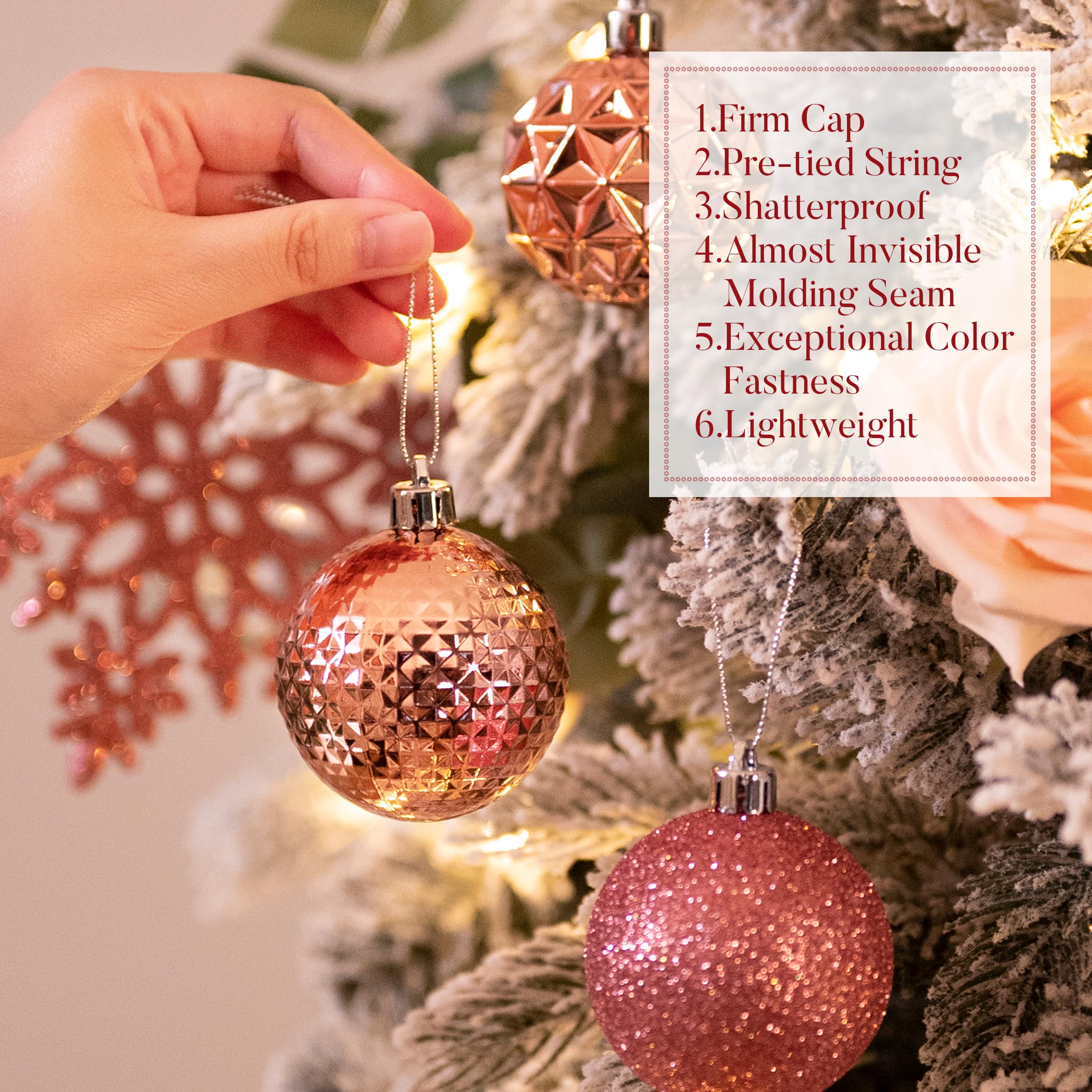 Valery Madelyn Lot de 50 Boules de Noël incassables pour Sapin de Noël, 6,9 cm, élégantes Roses à Suspendre pour décoration de fête de Noël