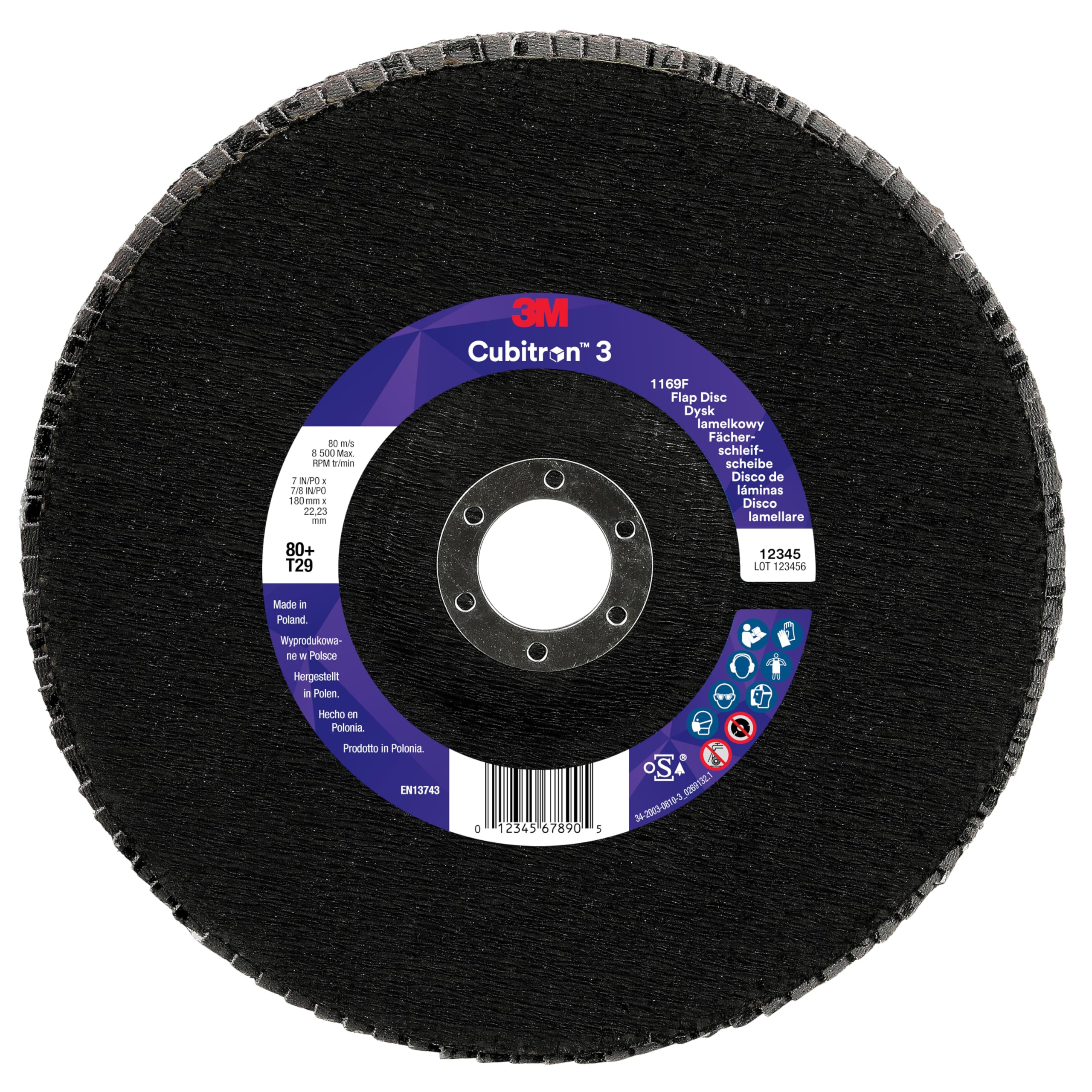 3M Cubitron 3 Flap Disc 1169F, 60+, T29-Conical, 180 mm x 22.23 mm, 5 per Package
