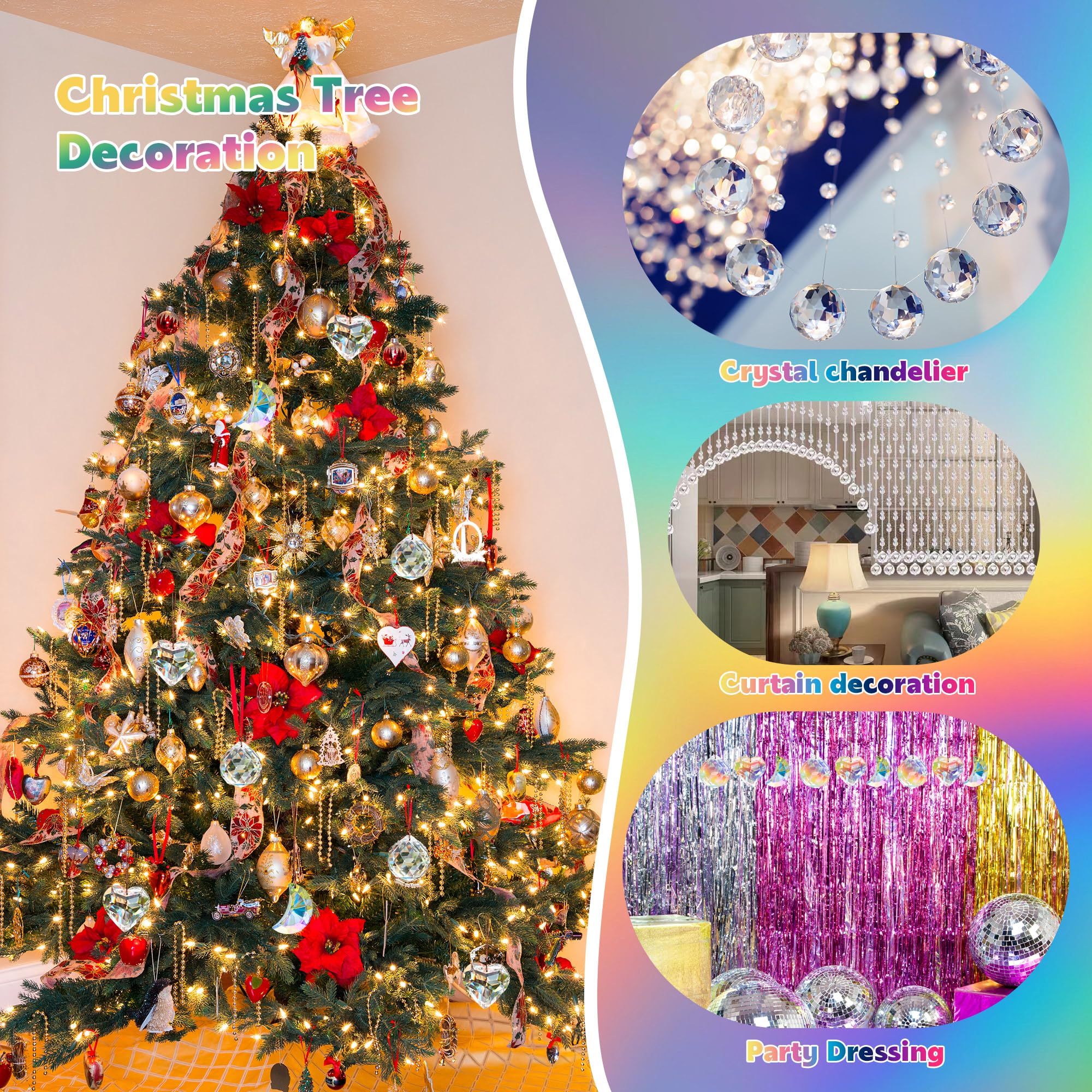 Colgante de Bolas Atrapasoles 3Pcs Bola de Cristal Prisma Decoración para Ventanas, Hogar, Oficina, Jardín