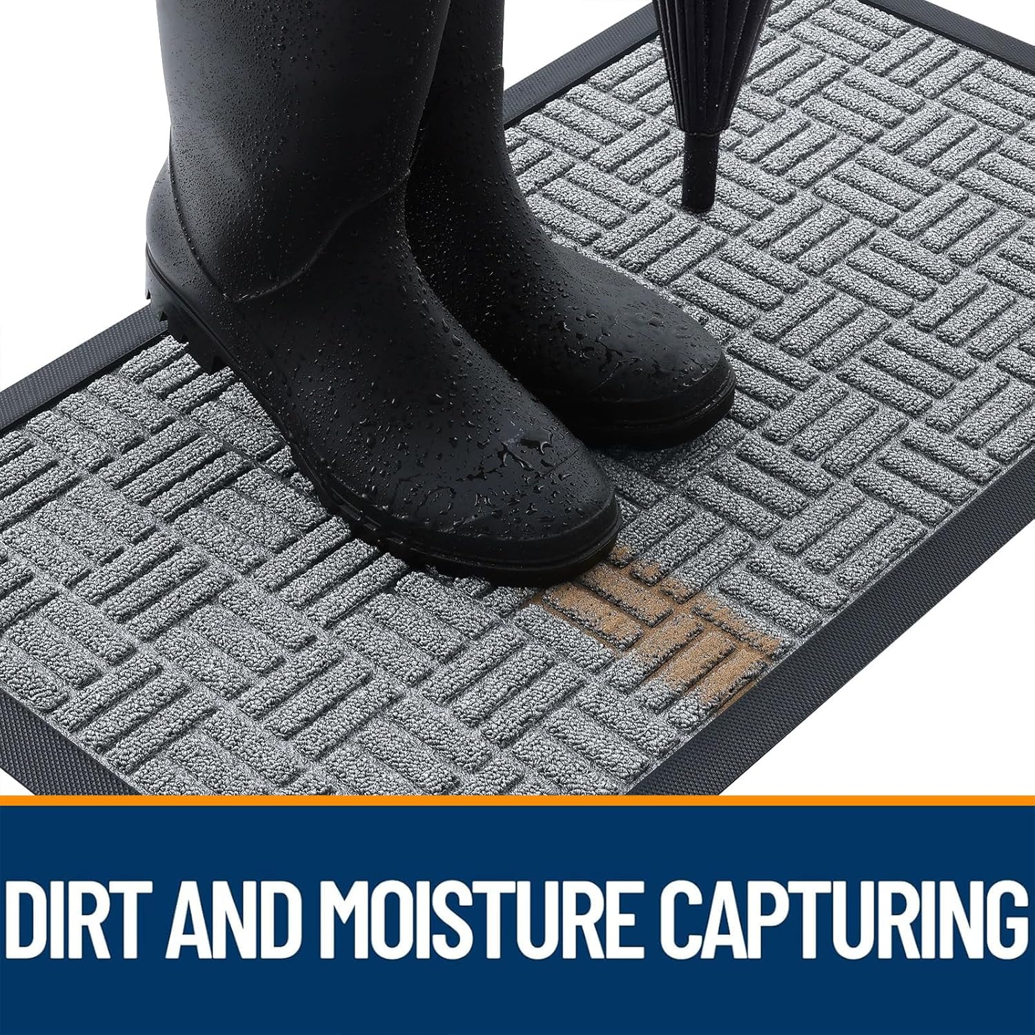 OLANLY Front Door Mat Outside Entrance 71x47, Absorbent, Heavy Duty Sturdy Natural Rubber Doormat Indoor Outdoor, Non-Slip, Stain and Fade Resistant, Low Profile Floor Mat for Entryway, Charcoal Gray