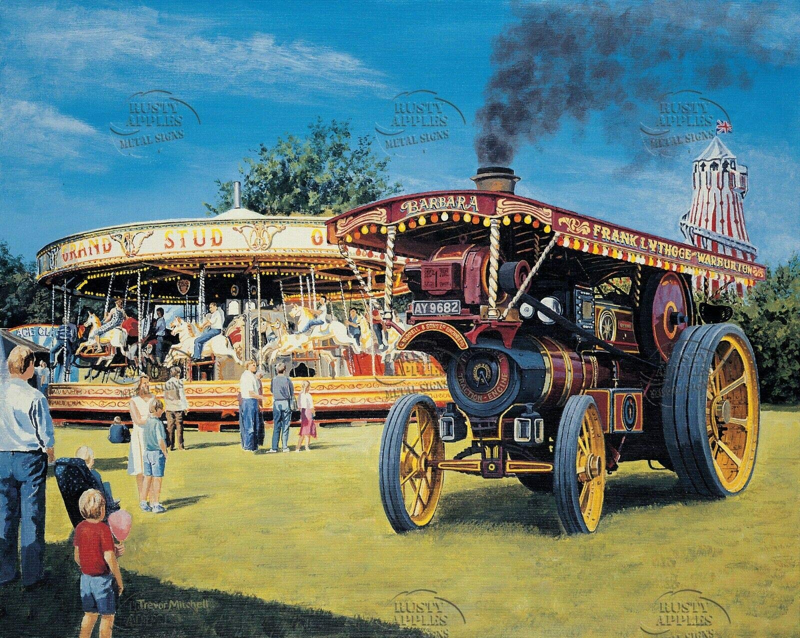 The Rusty Apples Metal Sign Co The Fun Of The Fair Nostalgic Steam Engine Carousel Helter Skelter Metal Sign