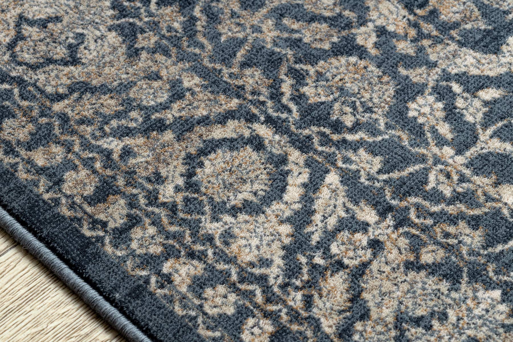 Teppich Wolle NAIN für Wohnzimmer Schlafzimmer beige/dunkelblau 80x150 cm