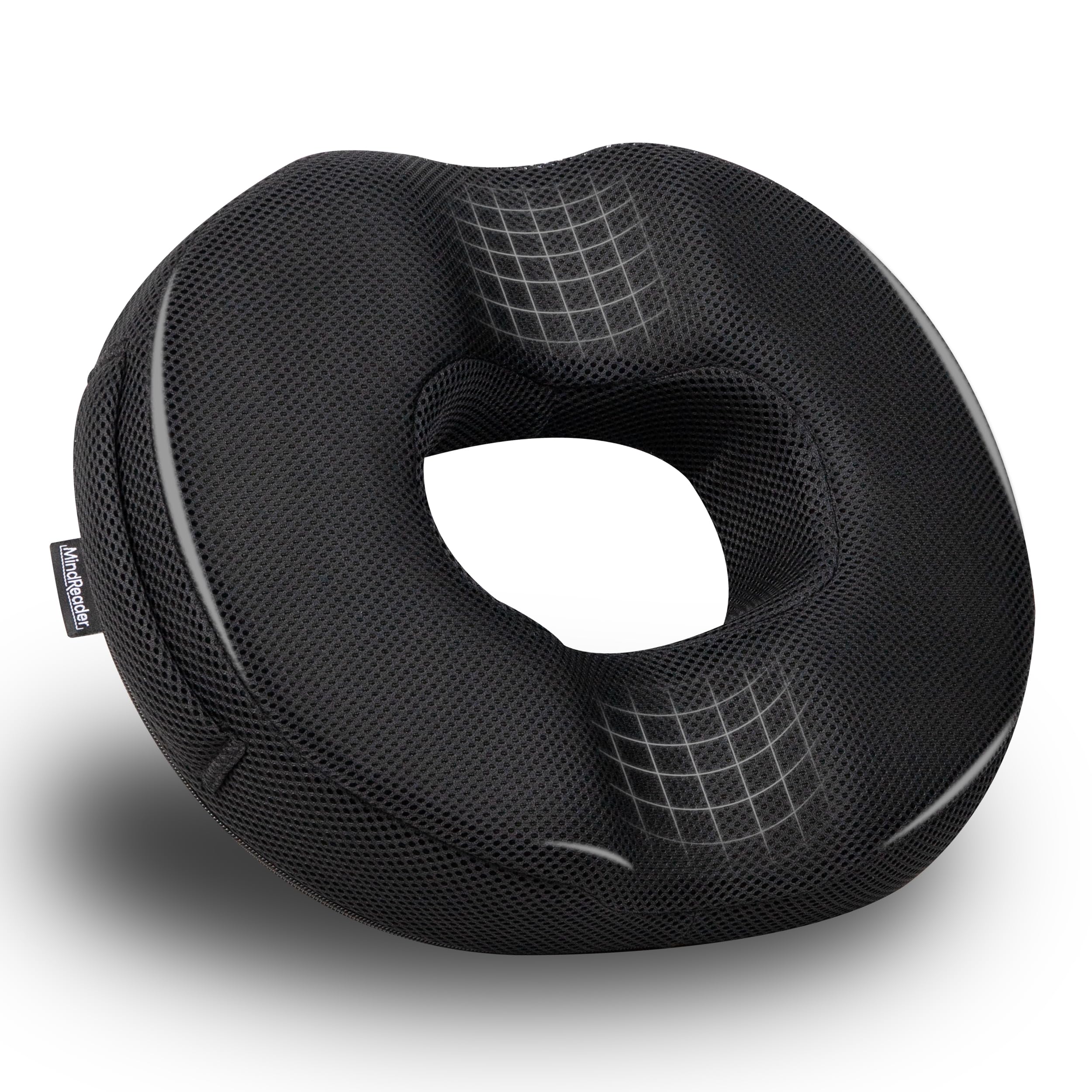 Mind Reader Donut Pillow Seat Cushion with Air-Cloud Technology, Tailbone, Hemorrhoid, Pregnancy Relief, Black