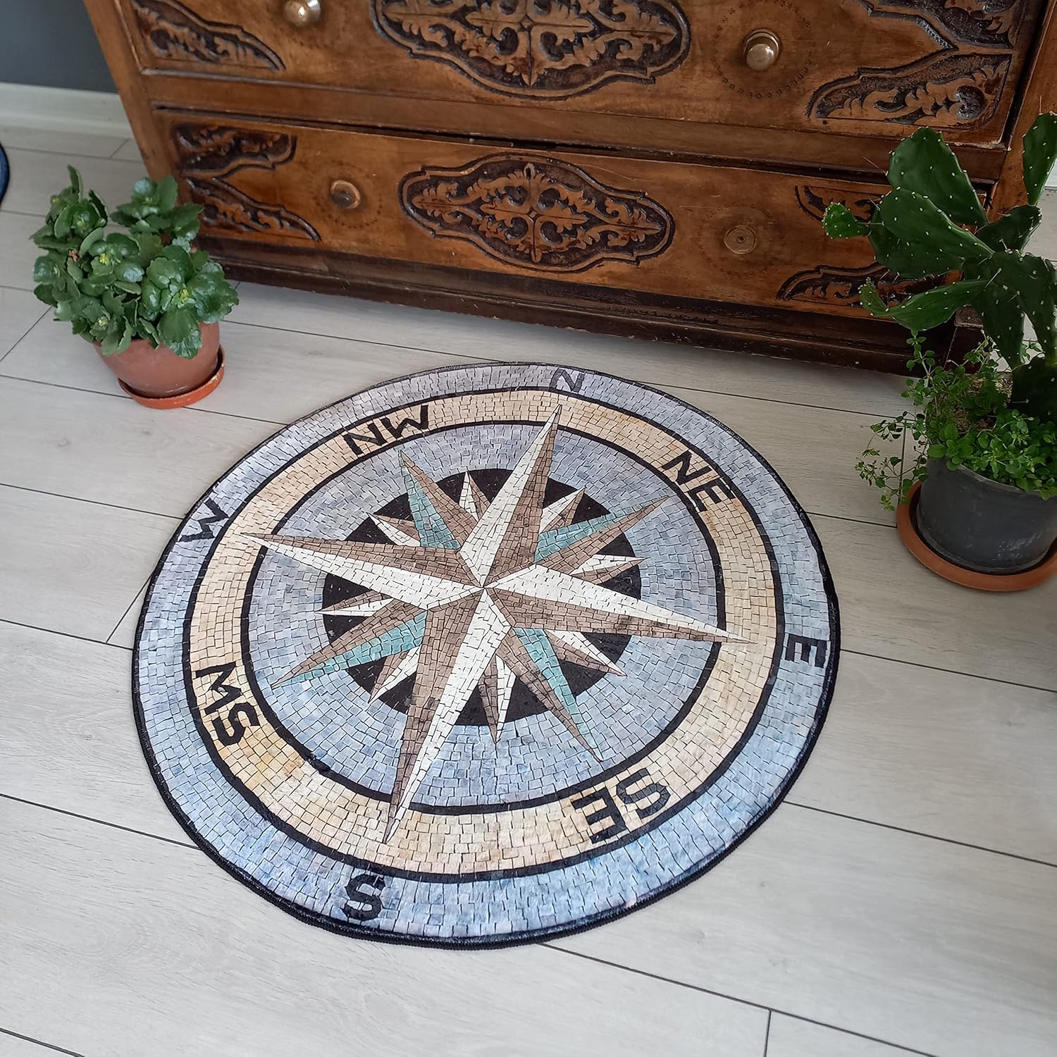Compass Rug Cool Round Area Rug Hypebeast Rug Yacht Mat Boat Mat Soft Ultra Soft Non Slip Summer House Carpet Luxury Home Decor (2.6x2.6 ft., Model - 7)