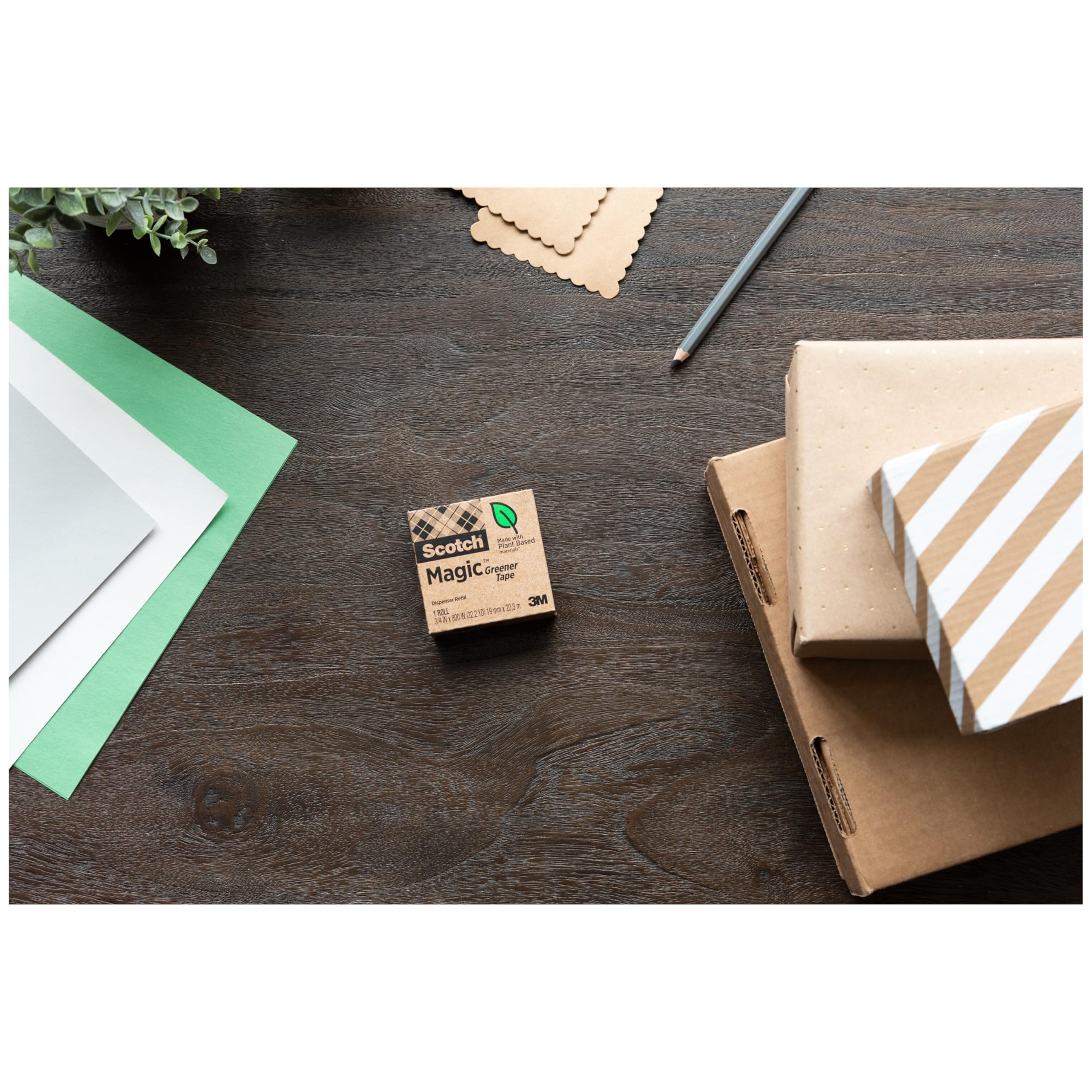 Scotch Magic Greener Klebeband mit C38 Tischabroller, Standardbreite, entwickelt für Reparaturen, das Original, 1,9 x 2244 cm, in Box, 6 Rollen, 1 Spender (812-6PC38)
