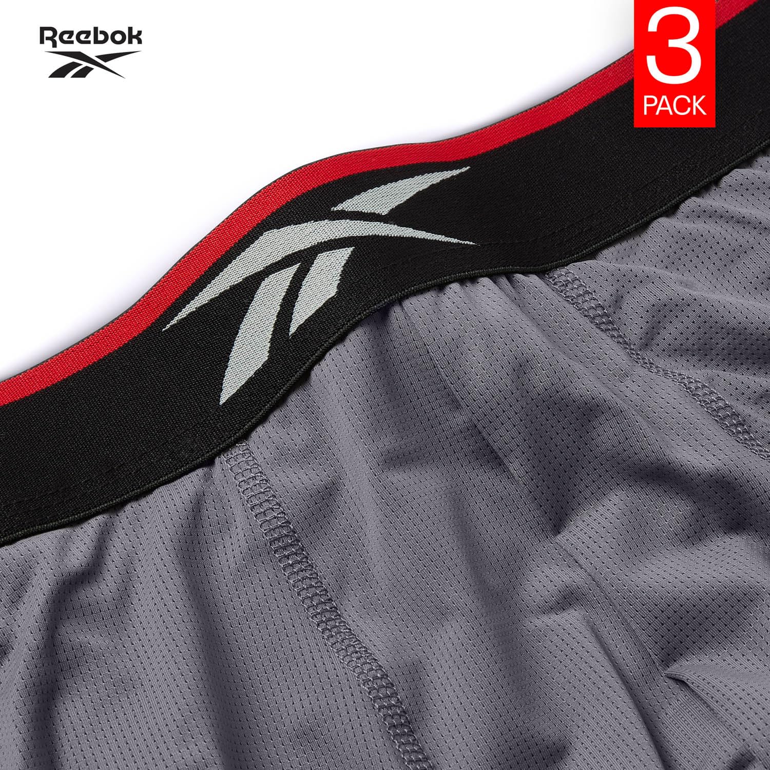 Reebok Glynn Bokserki Męskie, 3 Sztuki, Oddychające i Rozciągliwe Bokserki Męskie, Wielopak, Czarny/Szary Marl/Charcoal Marl, L