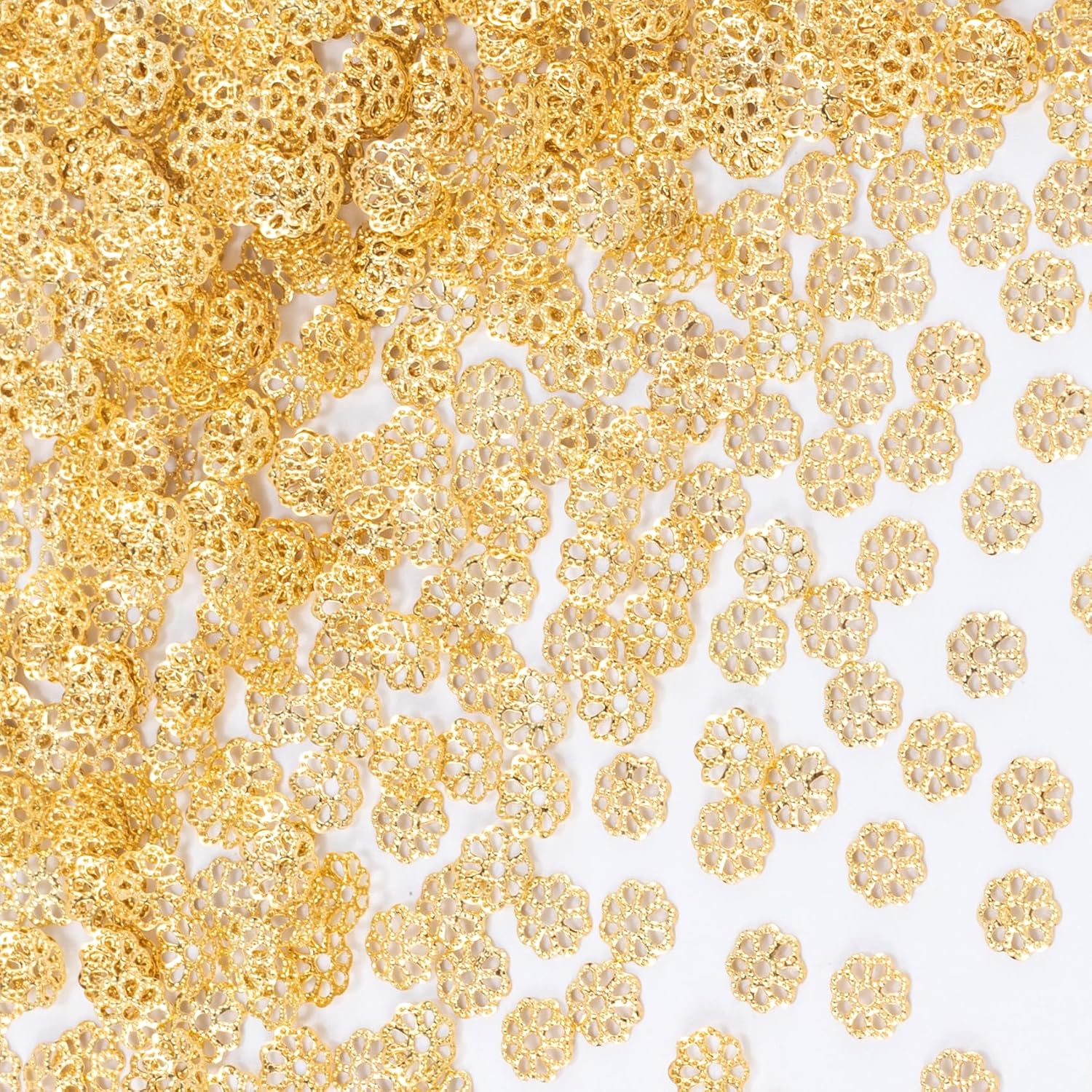 600pcs Flower Spacer Bead Caps for Jewelry Making, Gold, 7mm