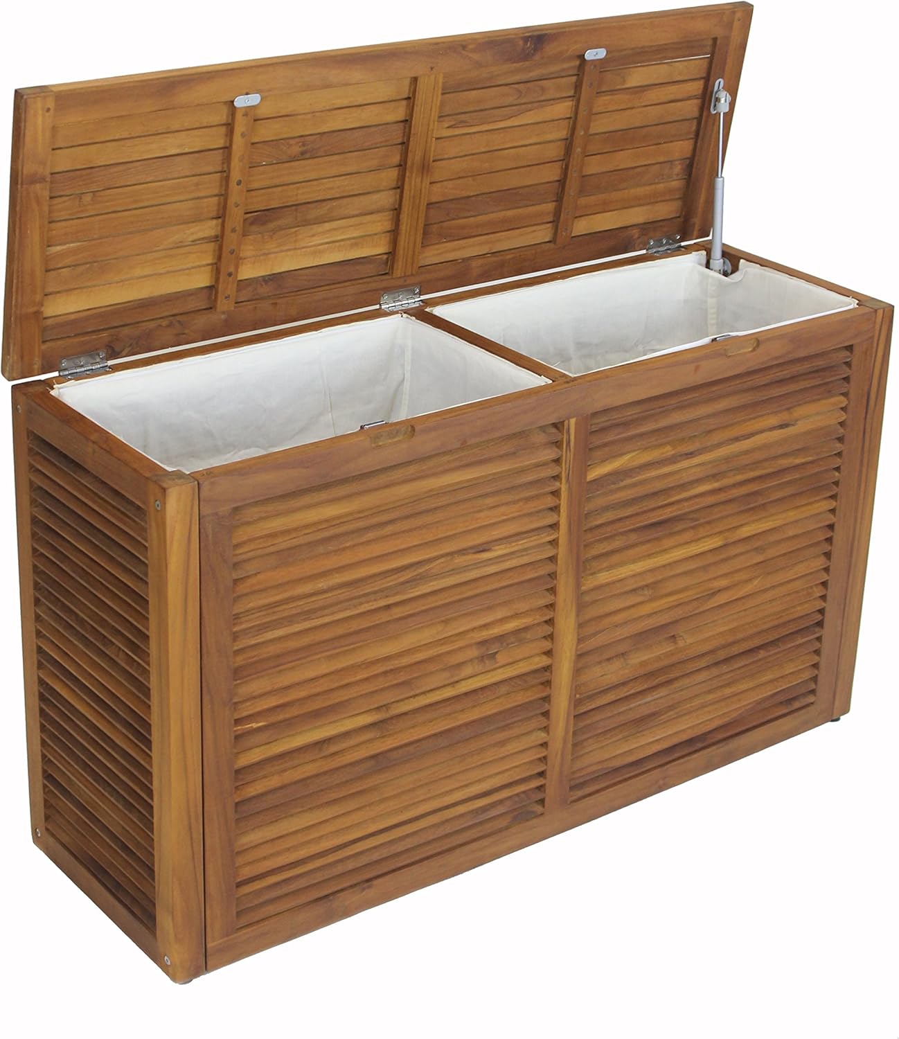 The Original Nila Teak Wall Hugging Louvered Double Hamper