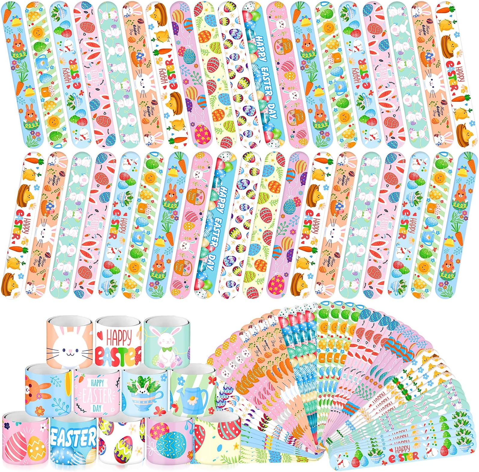 V-Opitos 72 PCS Easter Slap Bracelets for Kids, Bulk Easter Small Toys for Basket Stuffers, Easter Party Favor for Boy/Girl, Classroom Prizes, Easter Toy for Eggs Filler