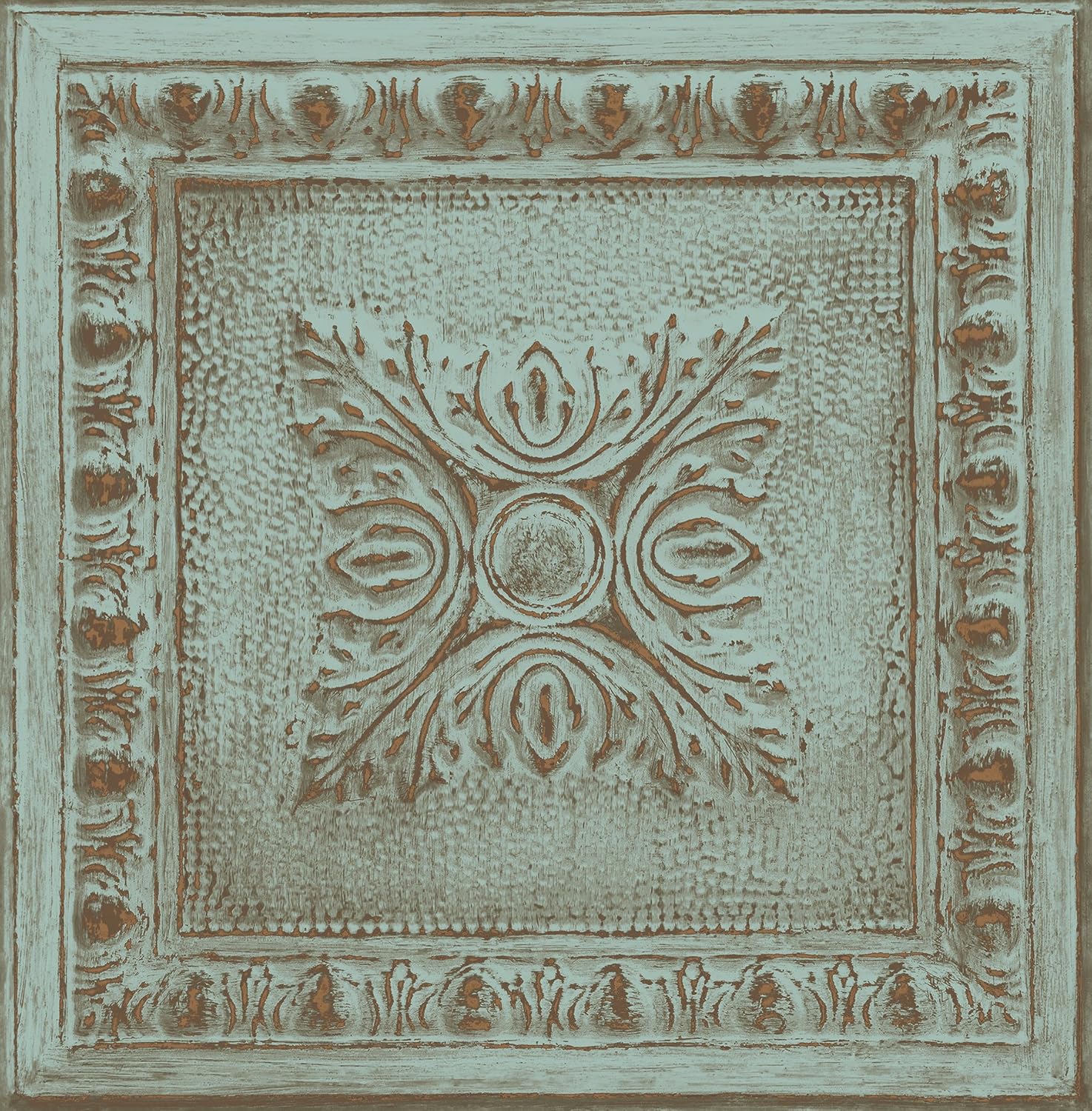 Brewster Home Fashions 2904-24032 Hazley Turquoise Ornamental Tin Tile Wallpaper 396 in. x 20.5 in. Turquoise