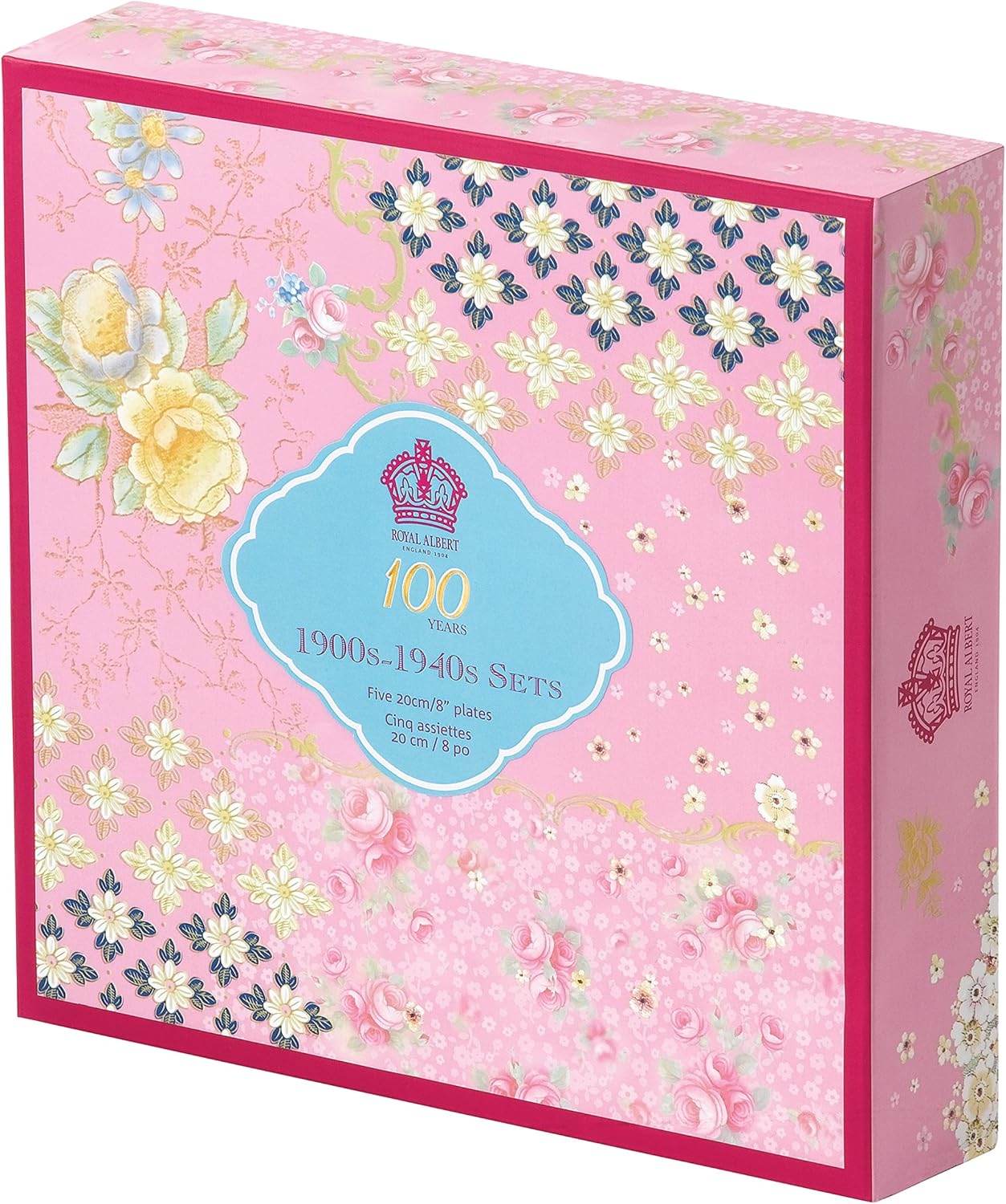 Royal Albert 100 Years 1900-1940 Plate Set, 8", Mixed Patterns, 5-Piece