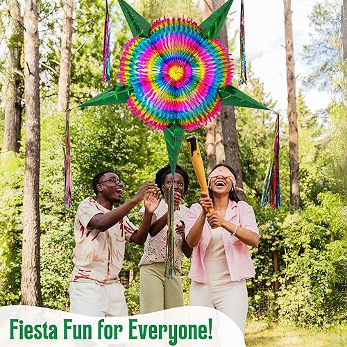 Miniatura 73 de Piñata de estrella mexicana con conos rojos y cuerda de 25 pies, piñata extragrande para adultos o niños, piñata para cumpleaños, decoraciones