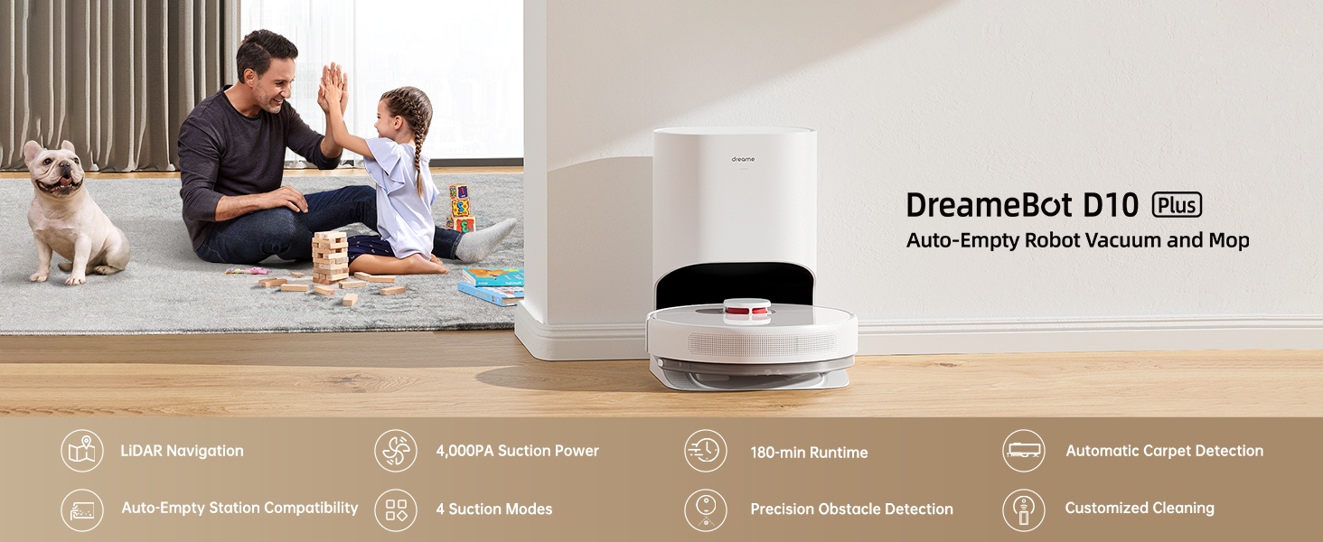 dreame D10 Plus Robot Vacuum and Mop with Self-Emptying Base for