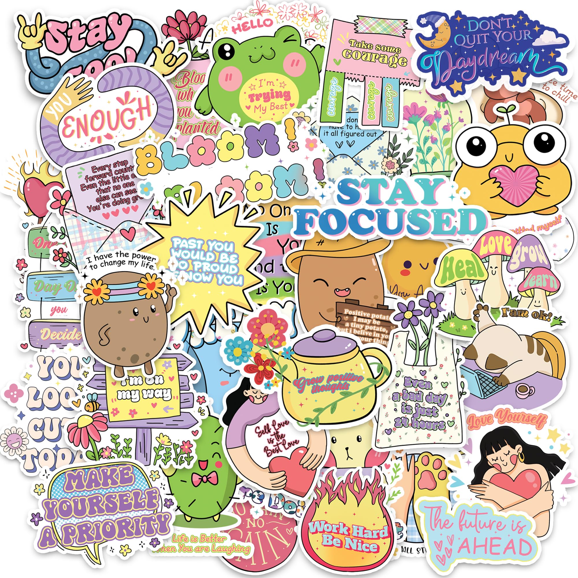 103 Pcs Holographic Motivational Sticker, Encouraging and Inspirational Stickers for Adults, Positives Scrapbook Stickers Waterproof Vinyl Quotes