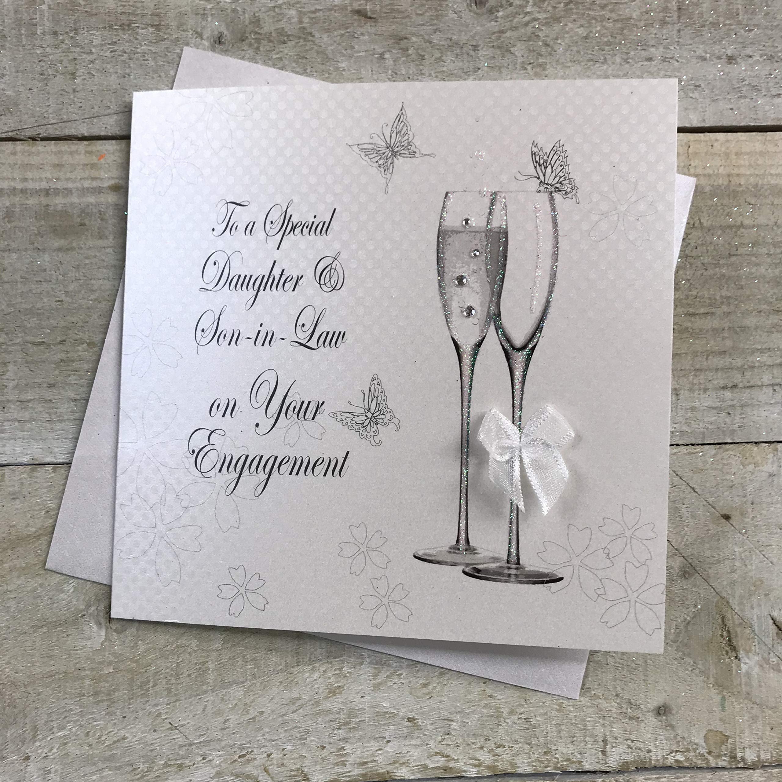 WHITE COTTON CARDS "To A Special Daughter & Son-in-Law On Your Engagement, Champagne Flutes Handmade Card, bd3-ed