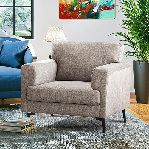 Miniatura 51 de CDCASA Juego de 2 sillas decorativas de tela de lino de gran tamaño, modernas de mediados de siglo, cómodas sillas tapizadas, sillas de lectura para