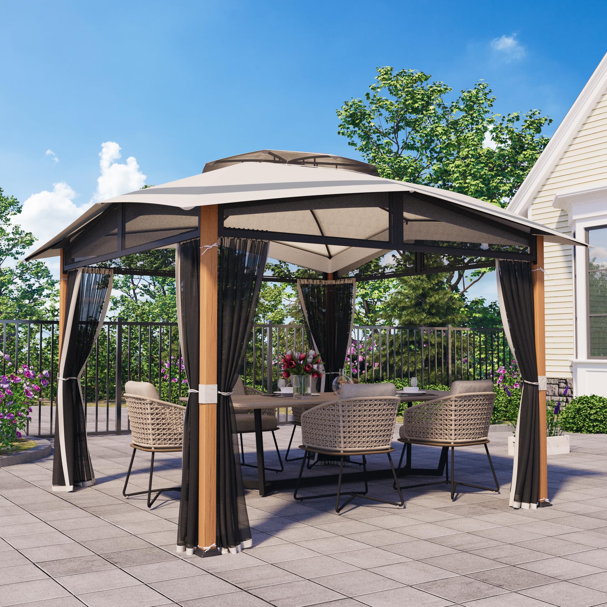 Amazon.com : BLMDLT 11' x 11' Gazebo, Fabric Gazebo with Wood Grain