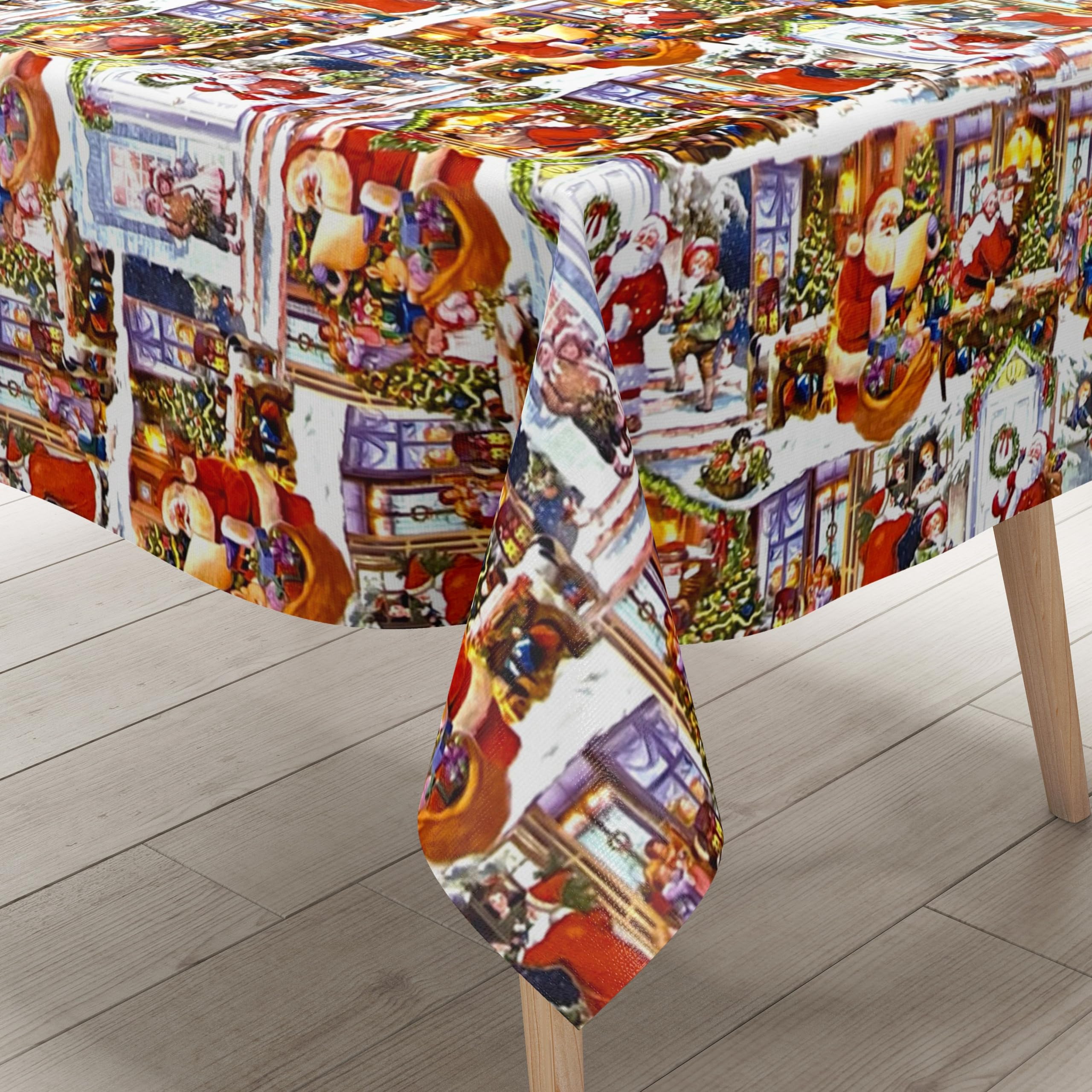 KEVKUS Nappe En Toile Cirée 01518-00 - Motif Noël Et L'Avent - Rectangulaire, Ronde Ou Ovale - 140 X 300 Cm - Avec Ruban Passepoilé