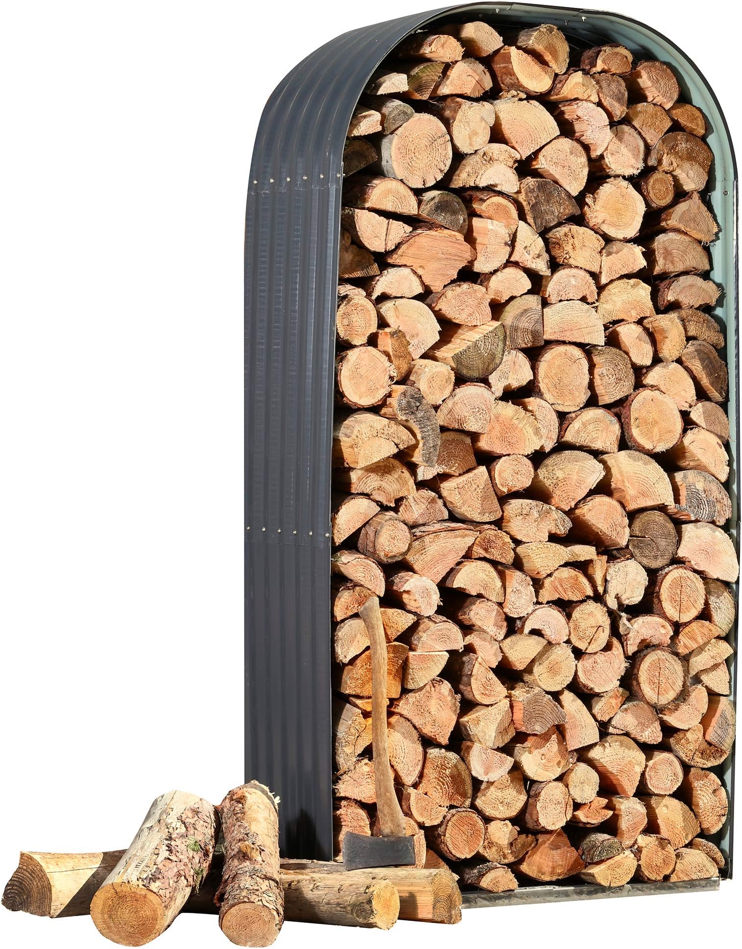 Waltons Metal Log Store Outside Garden Storage Dimensions: W213cm x H117cm (Vertical Log Store, Grey)