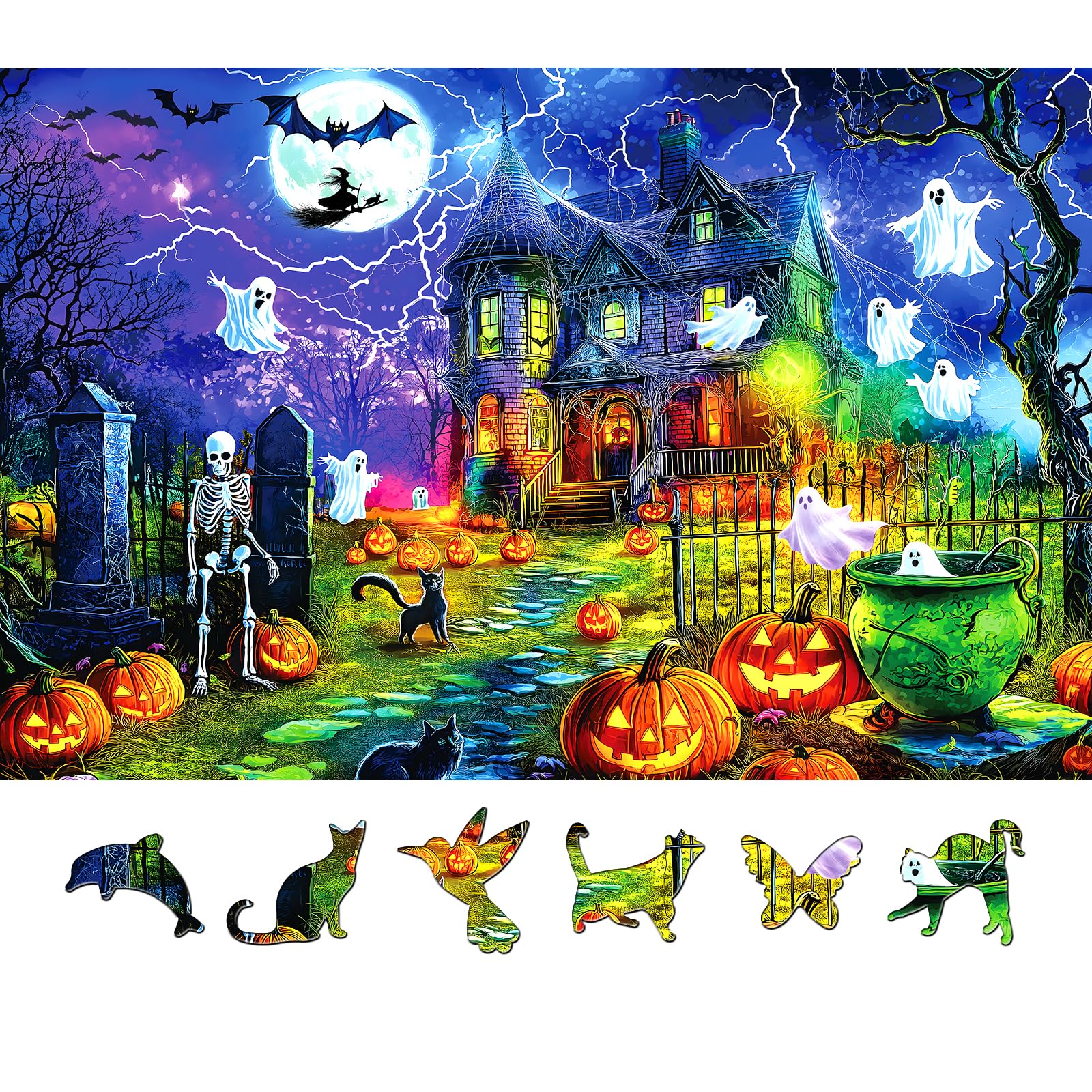 Halloween Haunted House Puzzles 500 Pieces Halloween Jigsaw Puzzles for Adults, Challenging Spooky Puzzle Perfect for Game Nights, Horror Puzzle with Ghosts, Skeletons and Jack-o-Lanterns Decor