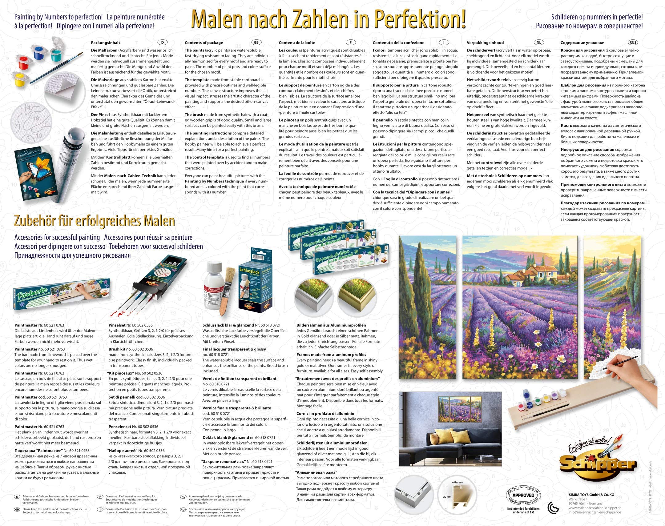 Schipper 609260604 Lavanda Campi di Lavanda Triptychon Paint By Numbers Board