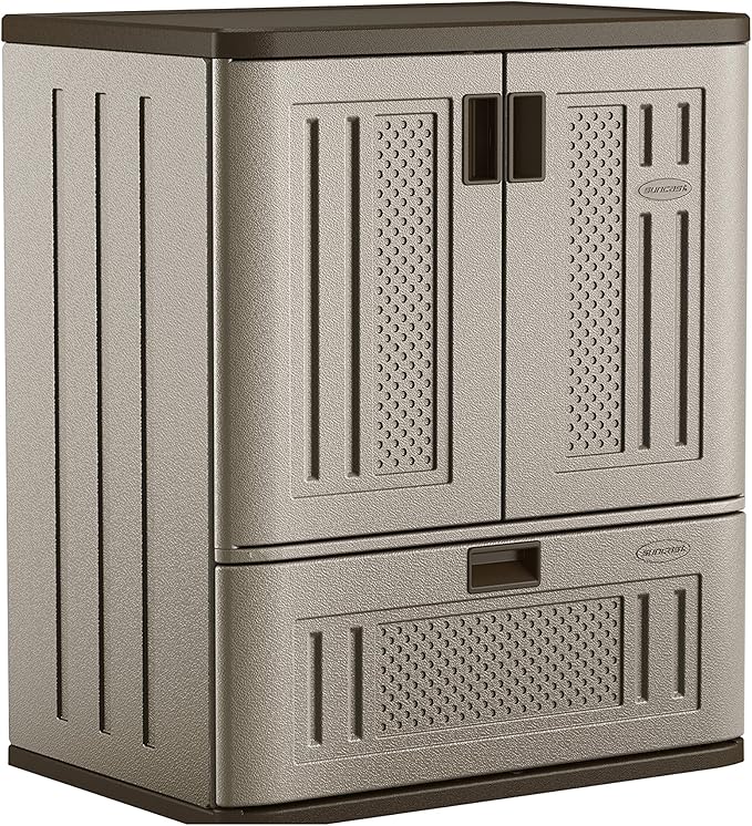 Suncast Indoor Resin Single-Drawer Storage Cabinet, Platinum Metallic, Made in The USA