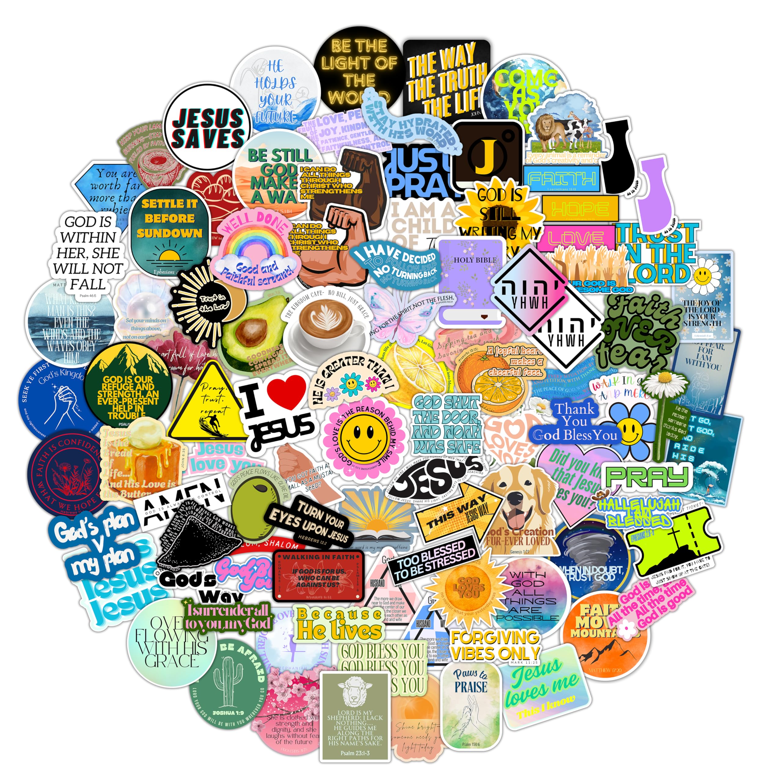 100 Christian Stickers Trendy– Bible Verse, Jesus, Religious Inspirational Faith Vinyl Stickers for Water Bottles, Scrapbook, Gifts, Journals & Laptop