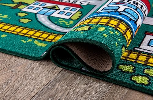 Miniatura 4 de Rugshop Kids Educational Learning City Life Road - Alfombra antideslizante (antideslizante), 3 pies 3 pulgadas x 4 pies 7 pulgadas, color verde