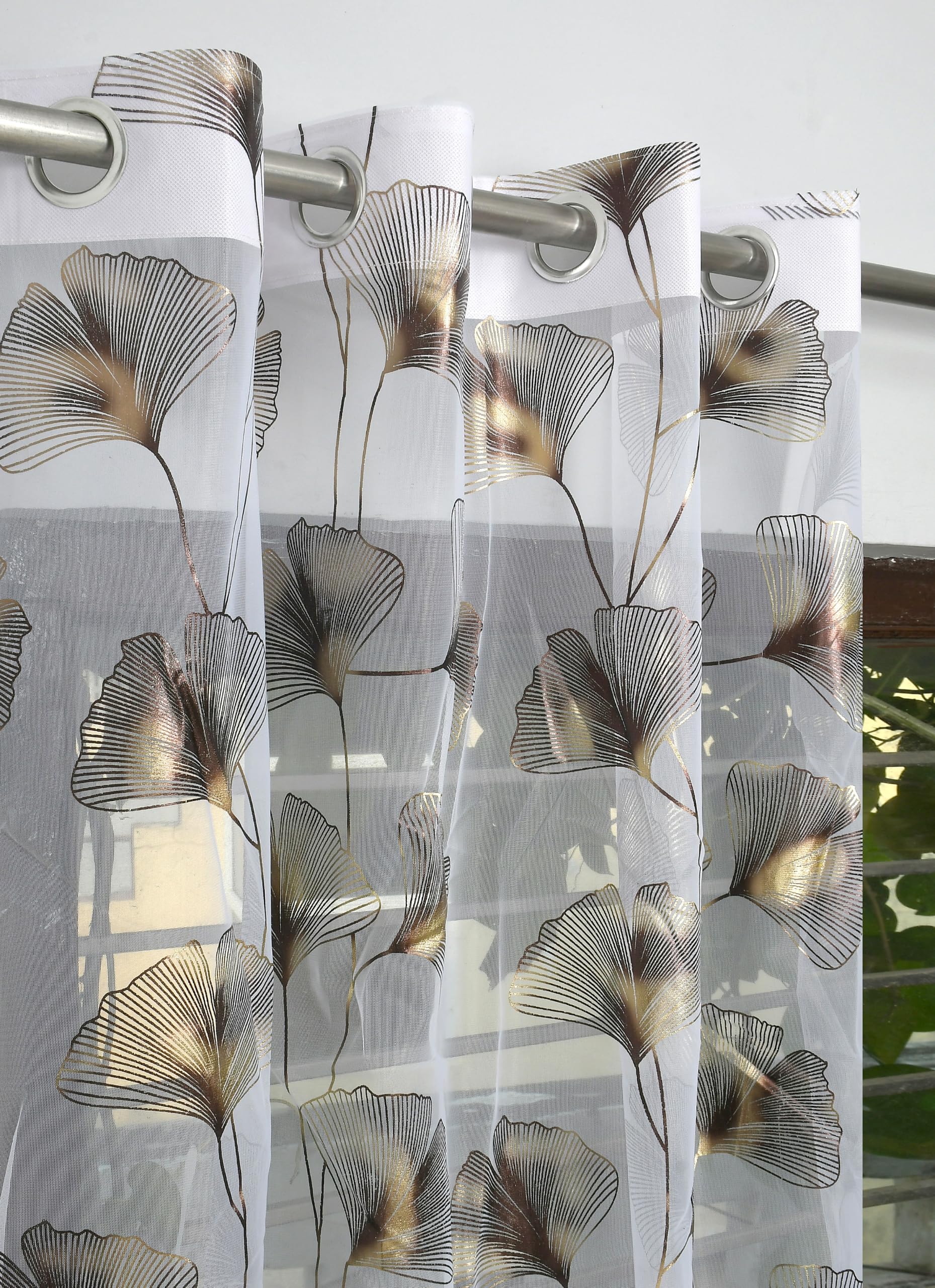 Galaxy Home Decor Premium Sheer Net Curtain for Window 6 Feet | Elegant Leaf Foil Pattern | Sheer Light Filtering Fabric | Pack of 1, White-picture-17