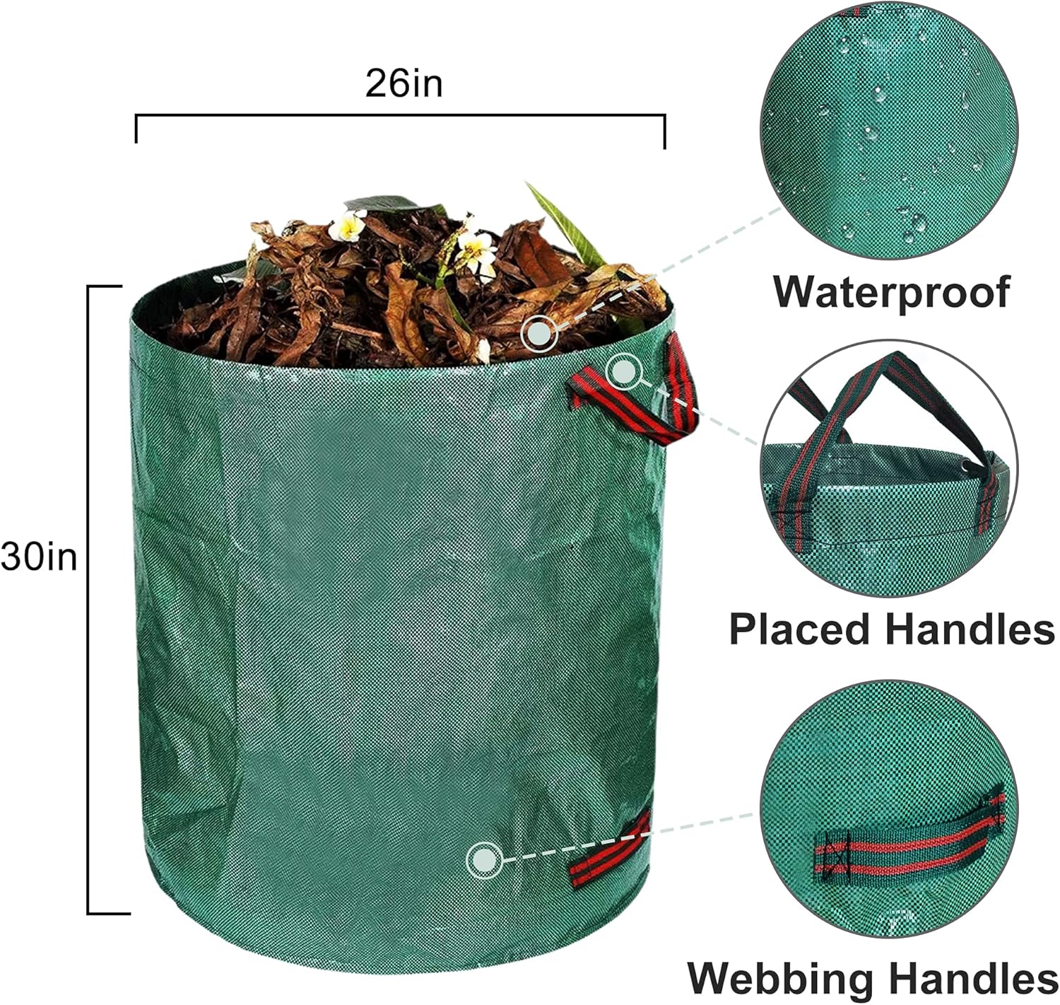 BOTINDO 4Pack 72 Gallons Garden Waste Bags, Reusable Yard Bags Heavy Duty Waterproof Gardening Leaf Bag with 4 Handles, Yard Patio Landscaping Bags, Extra Large Outdoor Lawn Pool Waste Bin and Trash Container (72 Gallons) : Patio, Lawn & Garden