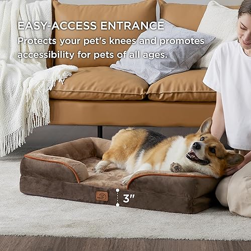 Vista 304 de Bedsure - Cama ortopédica mediana para perros, sofá cama impermeable para perros medianos, espuma de soporte con funda extraíble y lavable, forro