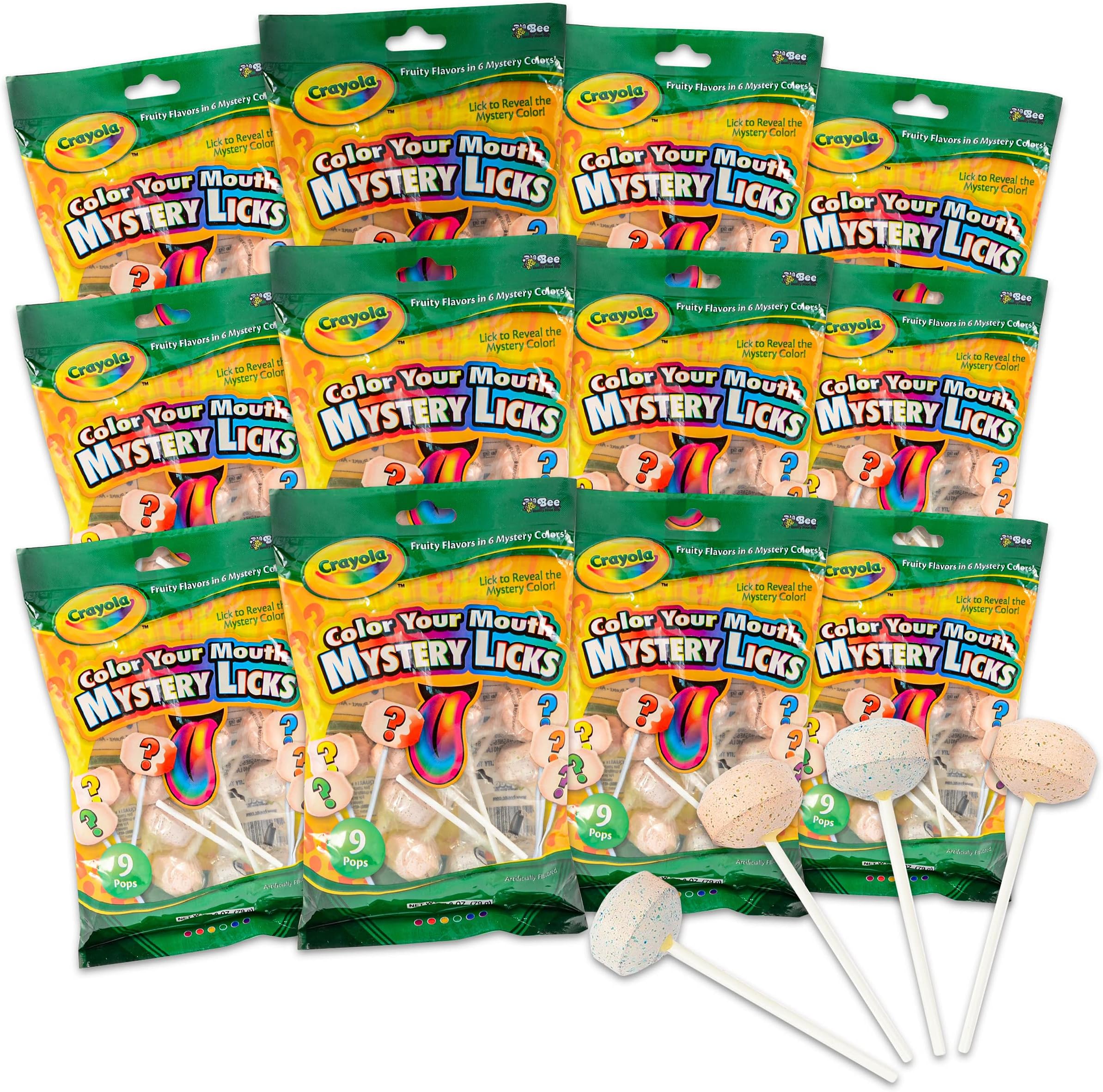 Bee InternationalCrayola Candy Color Your Mouth Mystery Licks Candy Bags ~ 12 Pack Mystery Lollipops Candy Dipper, Crayola Candy Factory