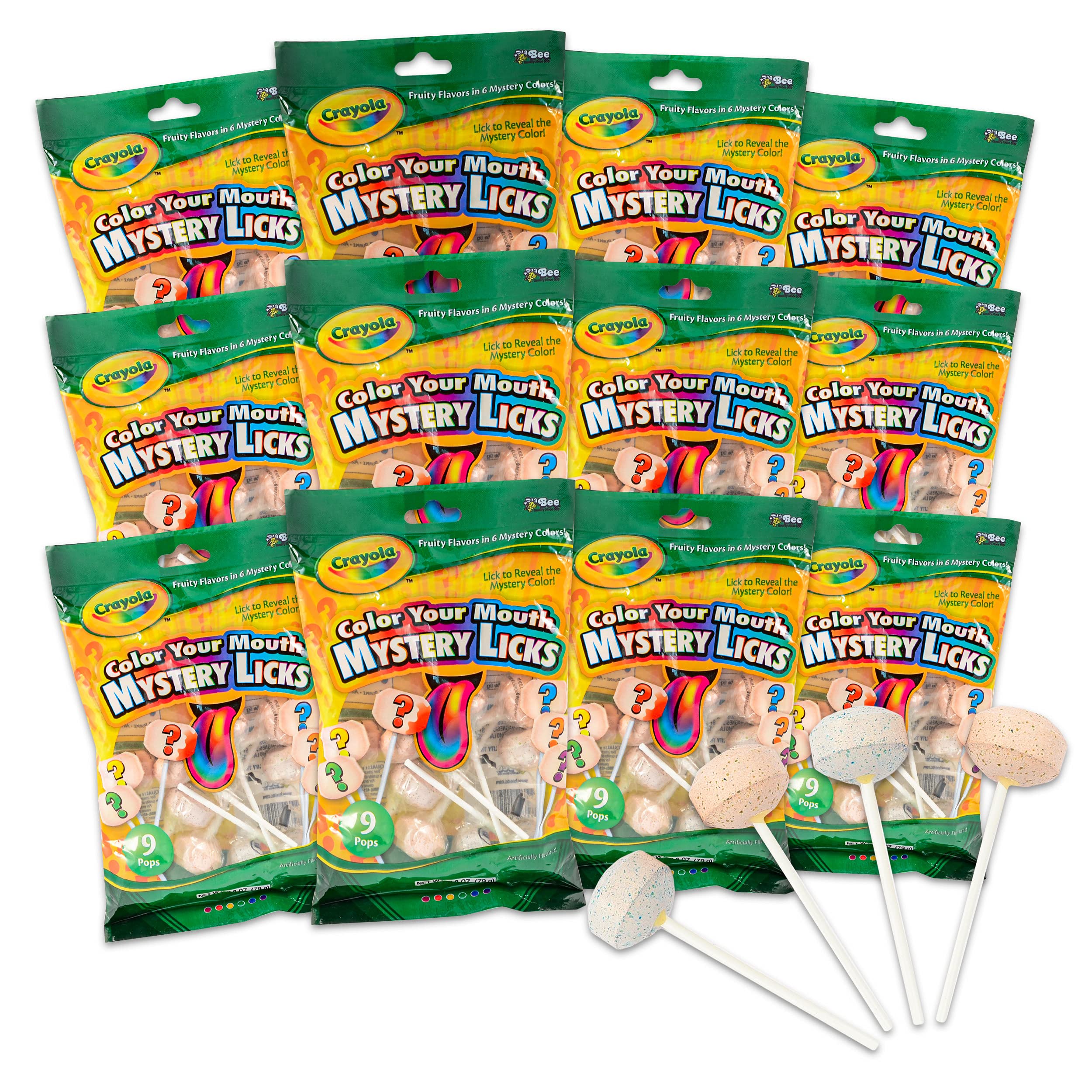 Bee InternationalCrayola Candy Color Your Mouth Mystery Licks Candy Bags ~ 12 Pack Mystery Lollipops Candy Dipper, Crayola Candy Factory