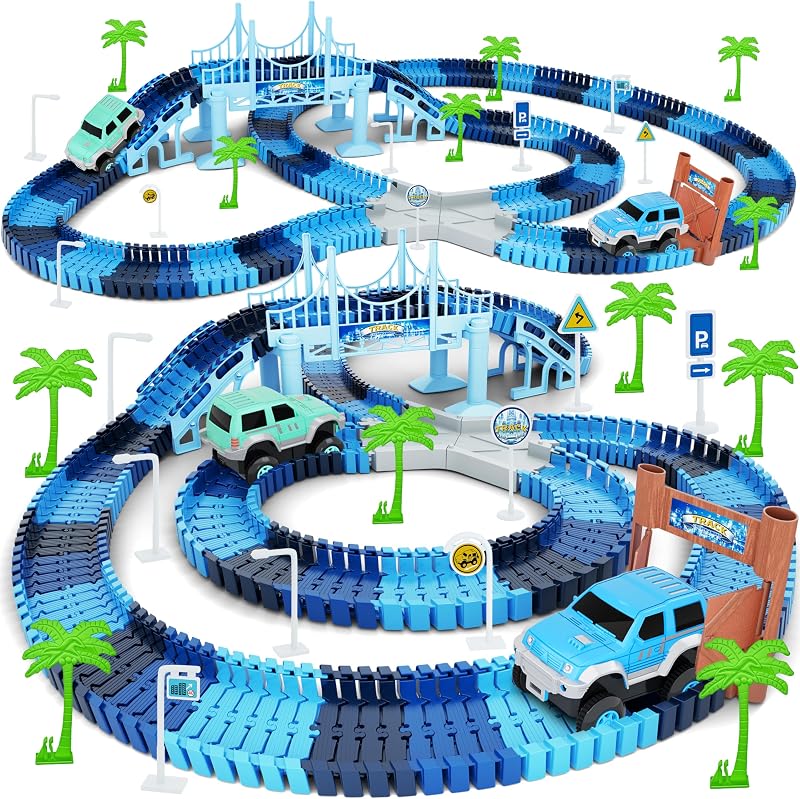 Track Car Toys, 269 PCS Create A Frozen World Race Road Racing Tracks Toy | 2 PCS Cool Race Cars, Flexible Race Car Tracks Playset, Kids Toys Birthday Gifts for Age 3 4 5 6 Year Old Boys Girls