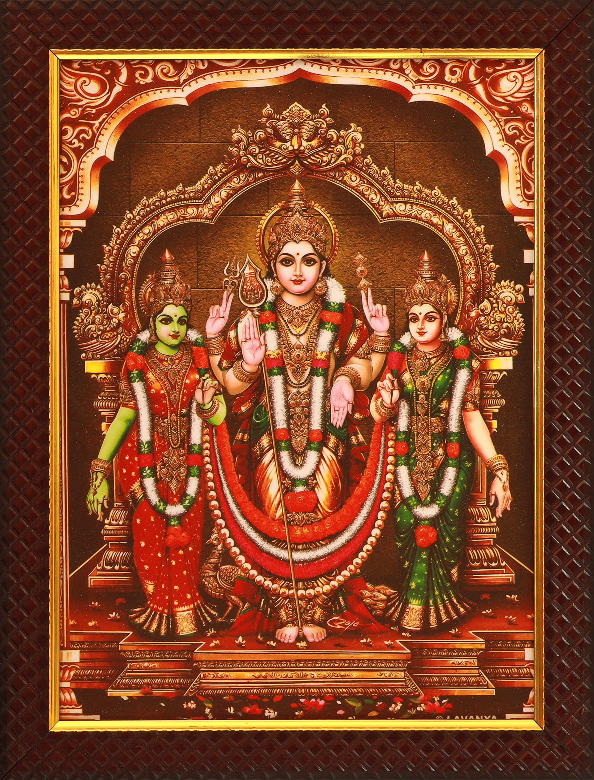 Paljji Handicrafts Lord Subramanya Murugan Valli Devasena Religious God Photo Frame (Multicolour) with Wall Hook, 1 Piece | 10? x 13?, Matt Finish,for Pooja Room