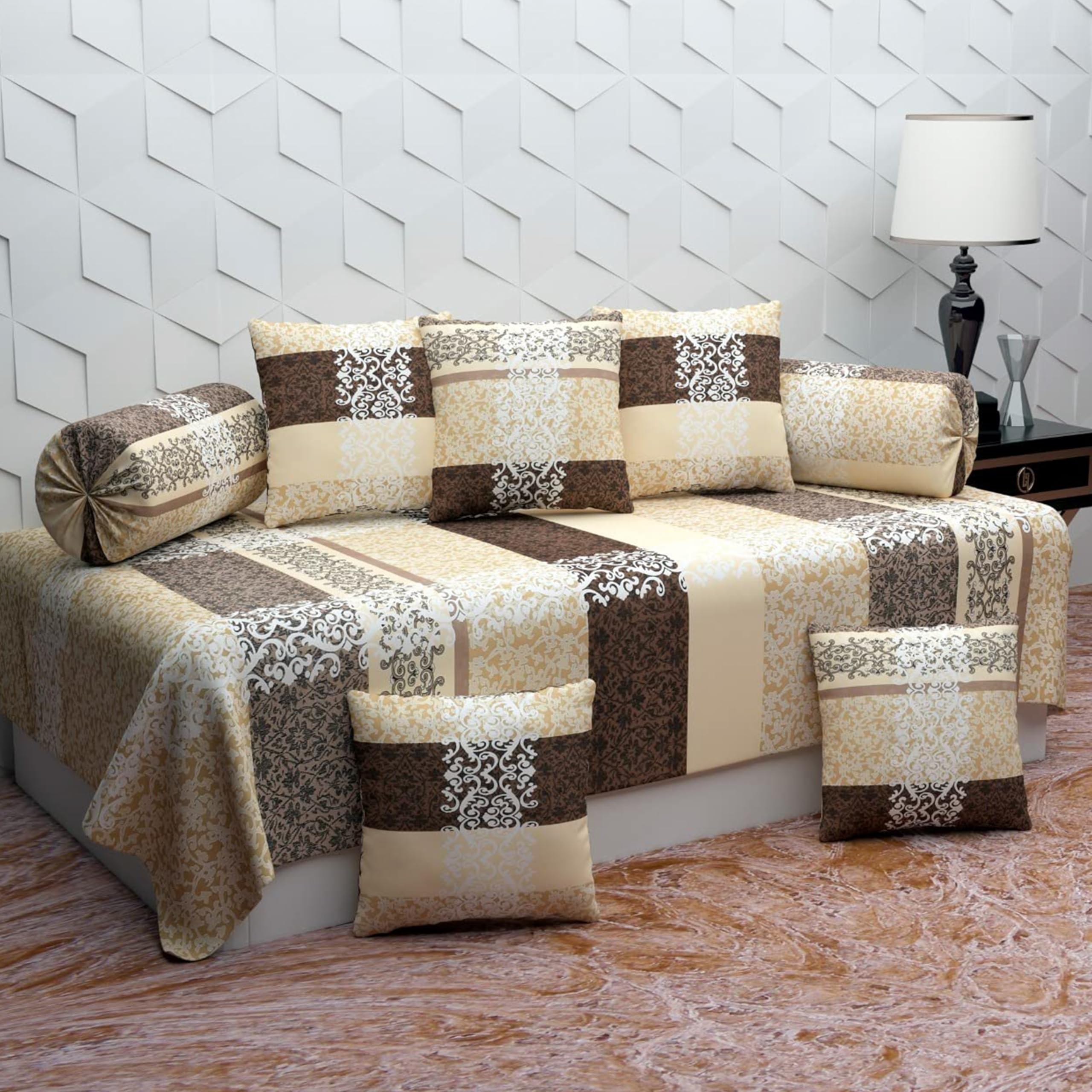 Diwan Set Pillows 5 with Bolster 2 Covers | Diwan Sets for Sofa Cover/Living Room | Diwan Cover/Pillow Set | Diwan Set Pillows Covers (1 Single Bedsheet, 2 Bolster Covers, 5 Cushion Covers)-image-41