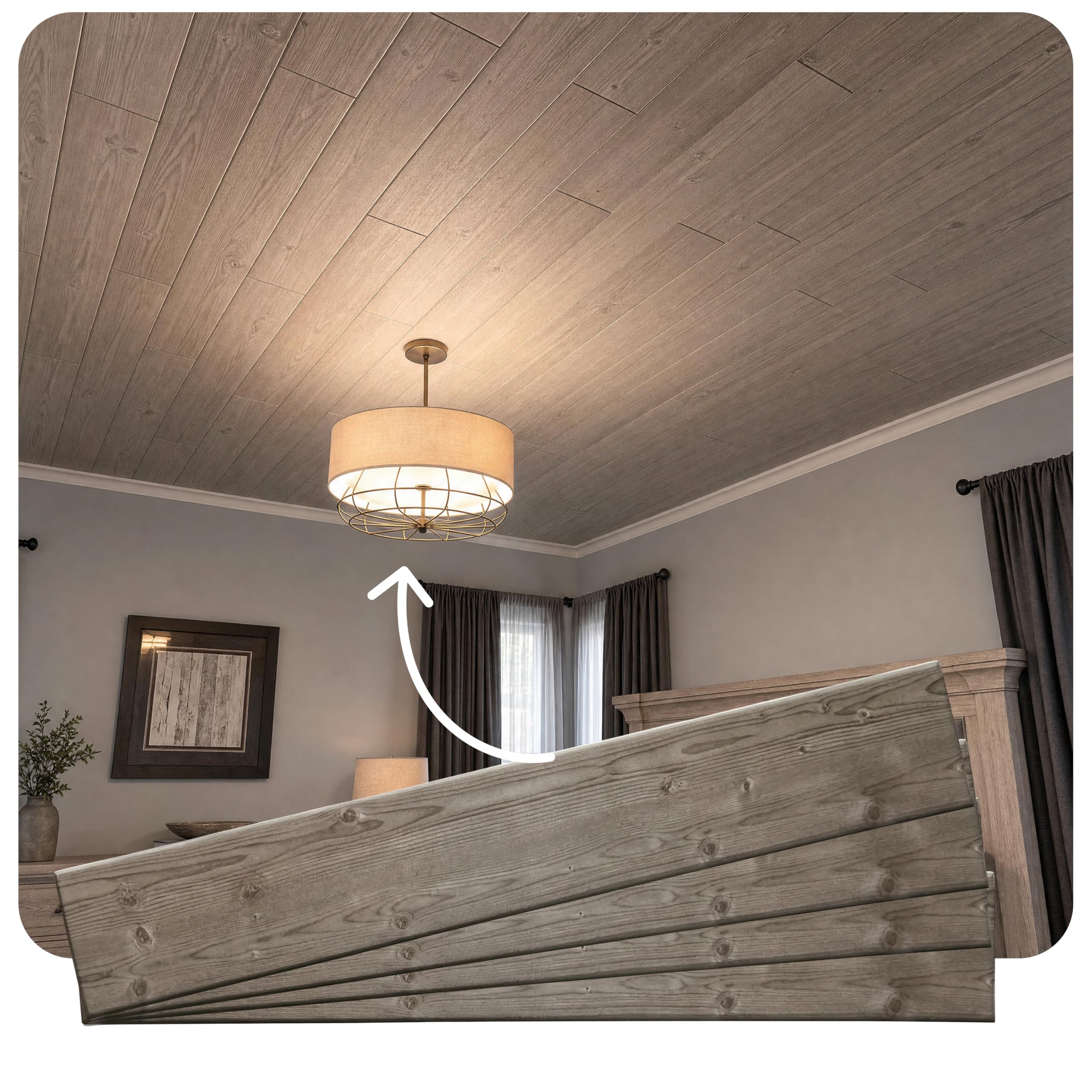 Tablones de techo de madera de espuma de 39 x 6 pulgadas, color gris cálido, paquete de 12 (19.5 pies cuadrados/caja)