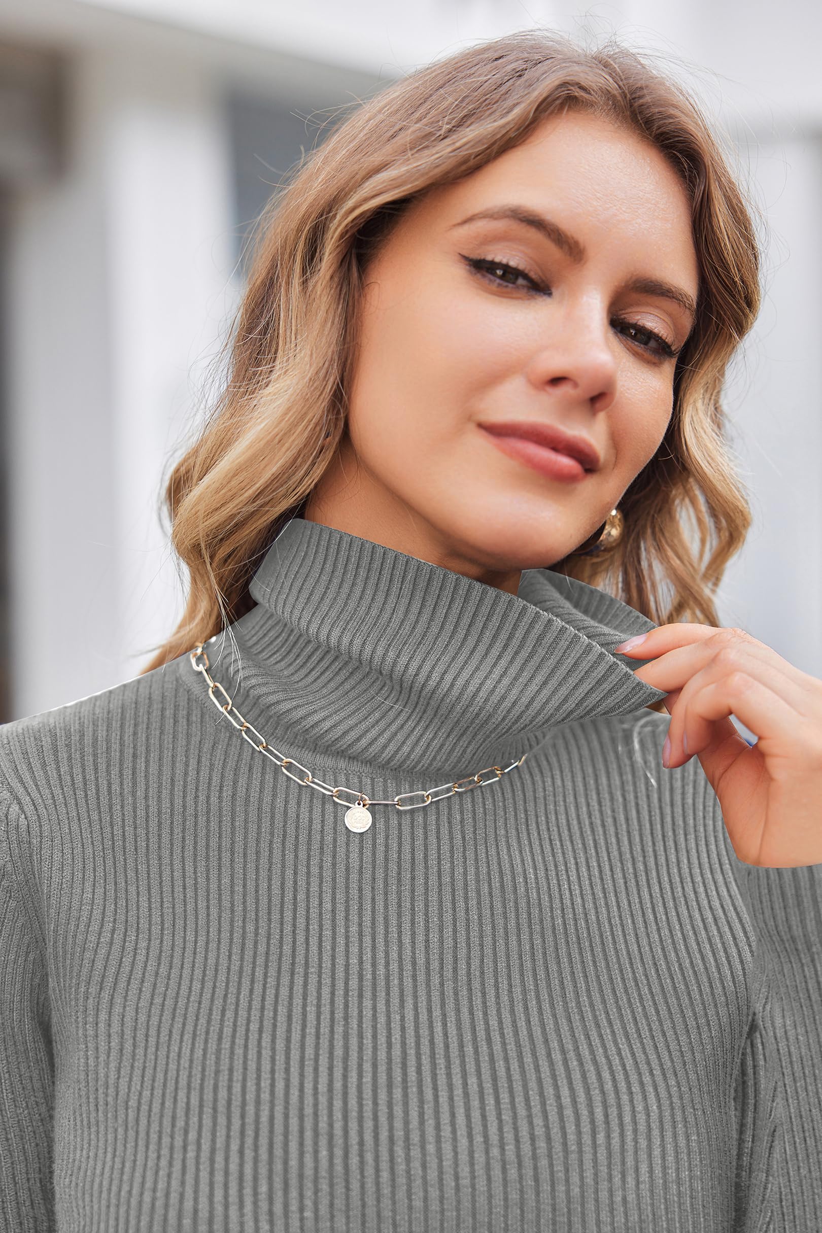 Hotouch Maglione da Donna Elegante Maglia A Collo Alto Maniche Lunghe Leggero Dolcevita Basic Pullover Caldo S-XXL