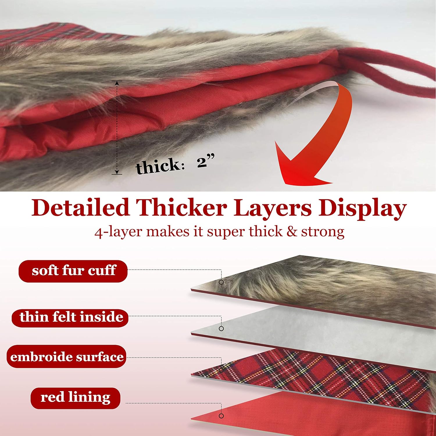 WEWILL 19'' 3 PCS Buffalo Plaid Christmas Stocking Decoration with Faux Fur Cuff Themed with Xmas Holiday Party Fireplace Decor Gifts for Family