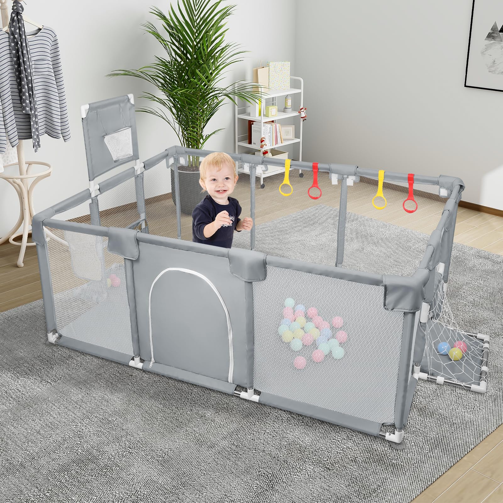 Grand Parc Bébé Modulable 180×120×66 cm Tissu Oxford Gris Foncé Aire de Jeux Sécurisée