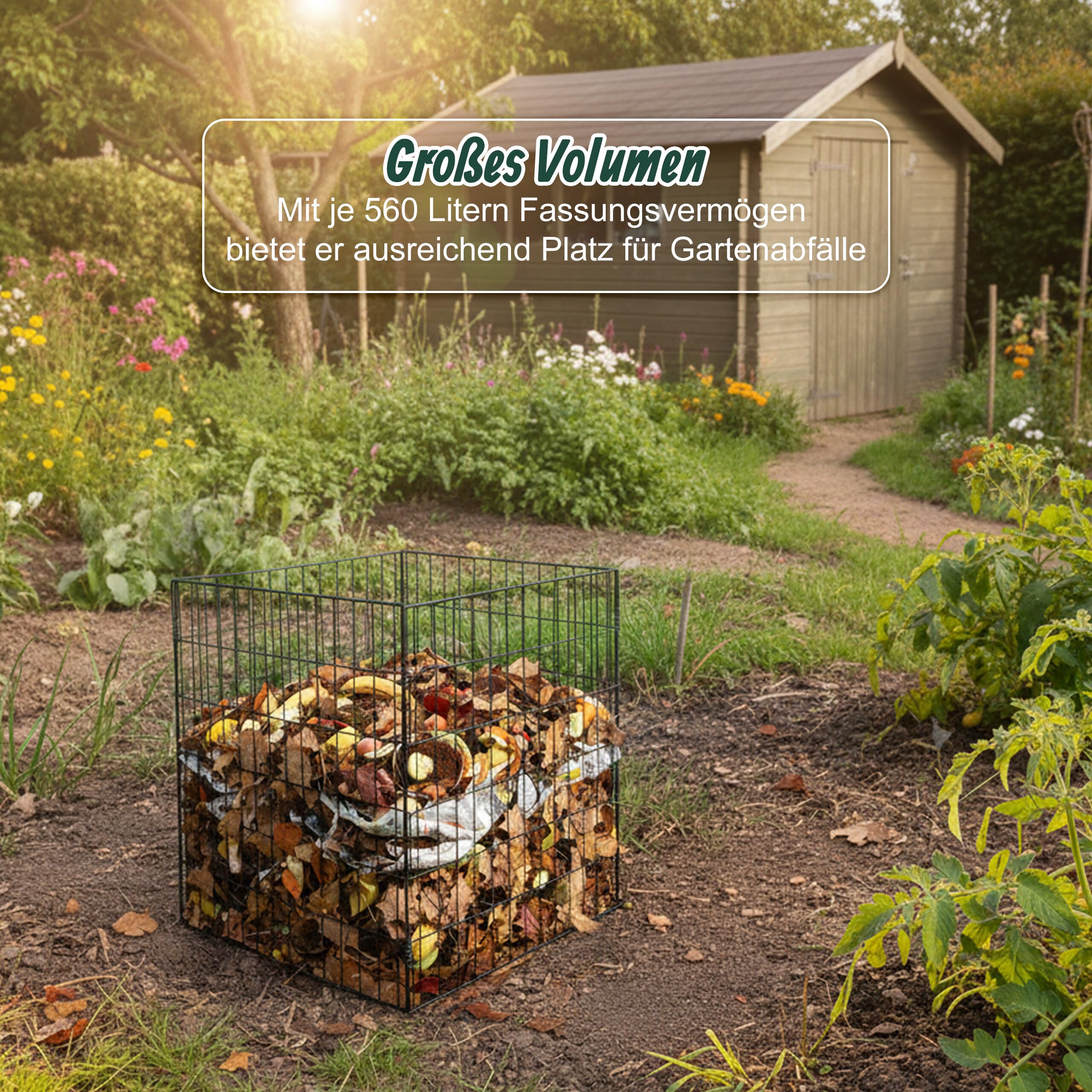Relaxdays Komposter Metall, 2er Set, Biokomposter Garten, HBT 76x76x76 cm, pulverbeschichteter Drahtkomposter, Farbwahl