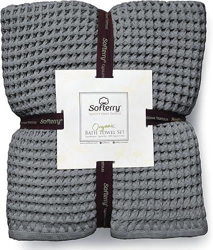 Miniatura 10 de Softerry Juego de toallas de baño europeas de tejido gofre, 100 % algodón orgánico, secado rápido, sin pelusas, finas y absorbentes, resistentes a